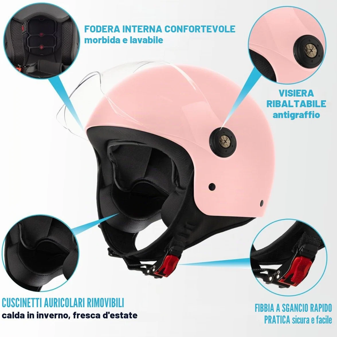 VINZ Duoro Casco Scooter Moto Donna Uomo XS-XXL Jet Visiera Certificato ECE 22.06