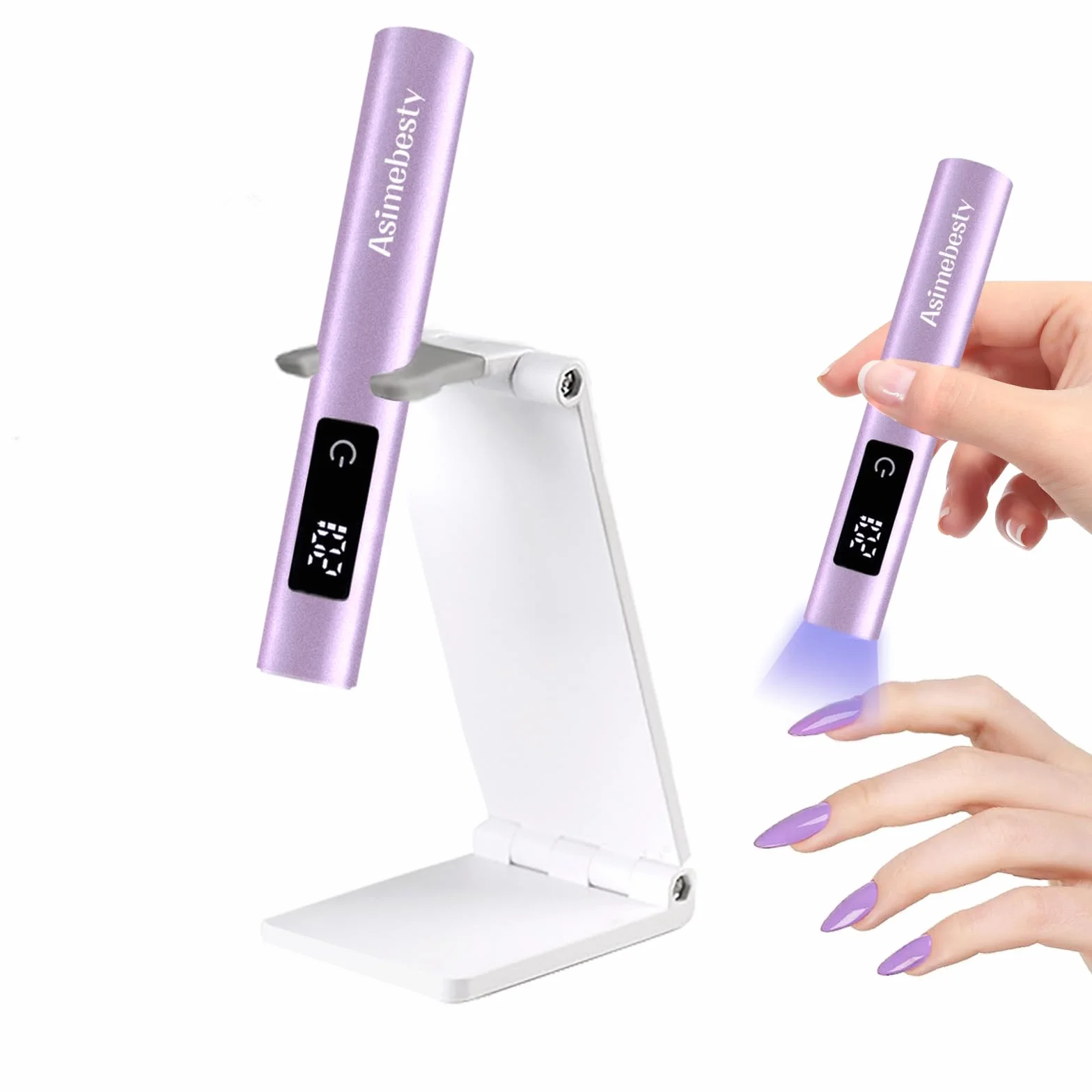 Mini Lampada UV LED Unghie, Lampada UV Unghie Piccola 3W, Lampada Gel Unghie con Supporto, 20/60/90S Timer, Ricaricabile Portatile Torcia per unghie Gel Asciugatura Rapida Viola