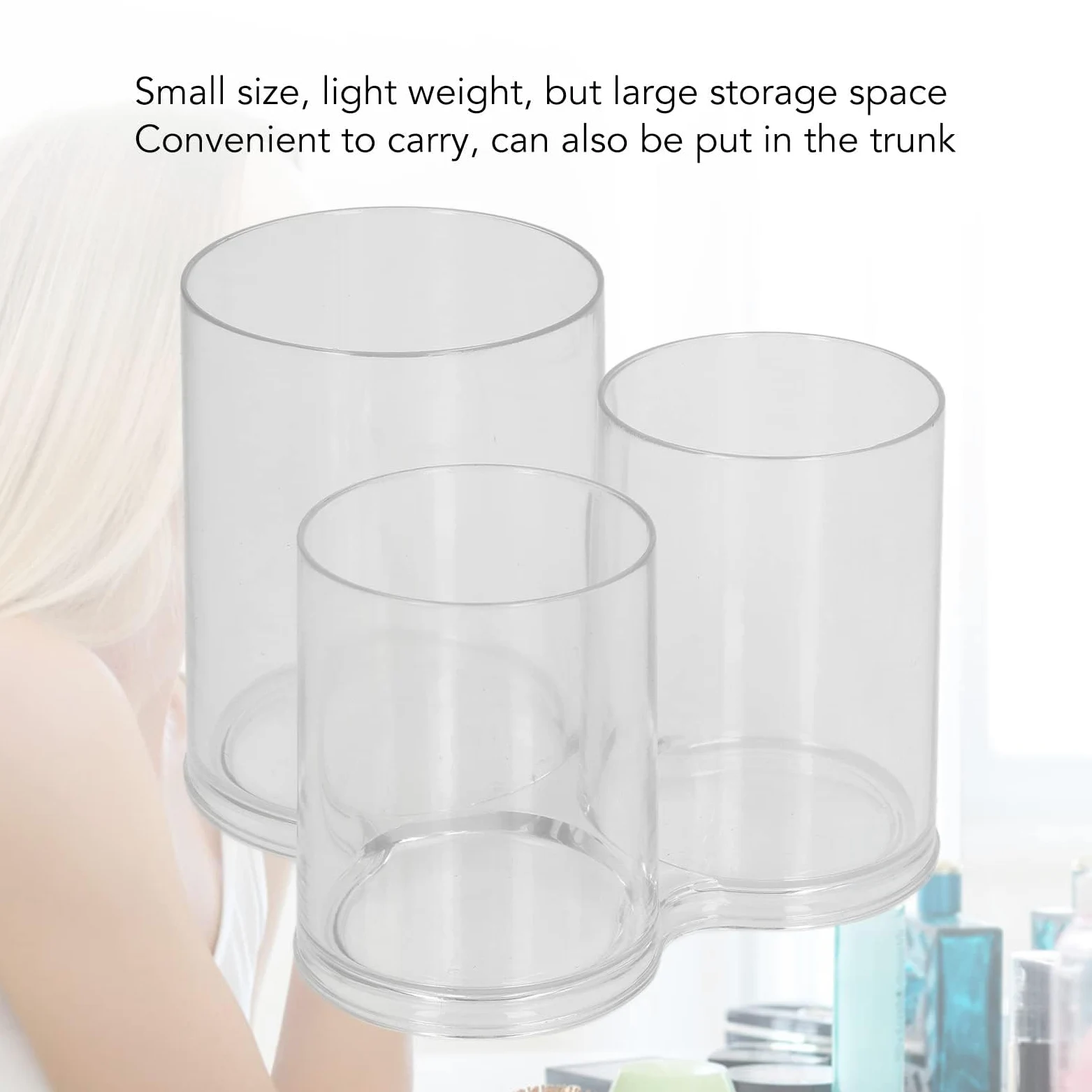 TOPINCN Portapenne in acrilico, contenitore rotondo trasparente per pennelli da trucco, tazze da scrivania per utensili, organizer cilindrico in plastica per cosmetici, per fondotinta, rossetto, per