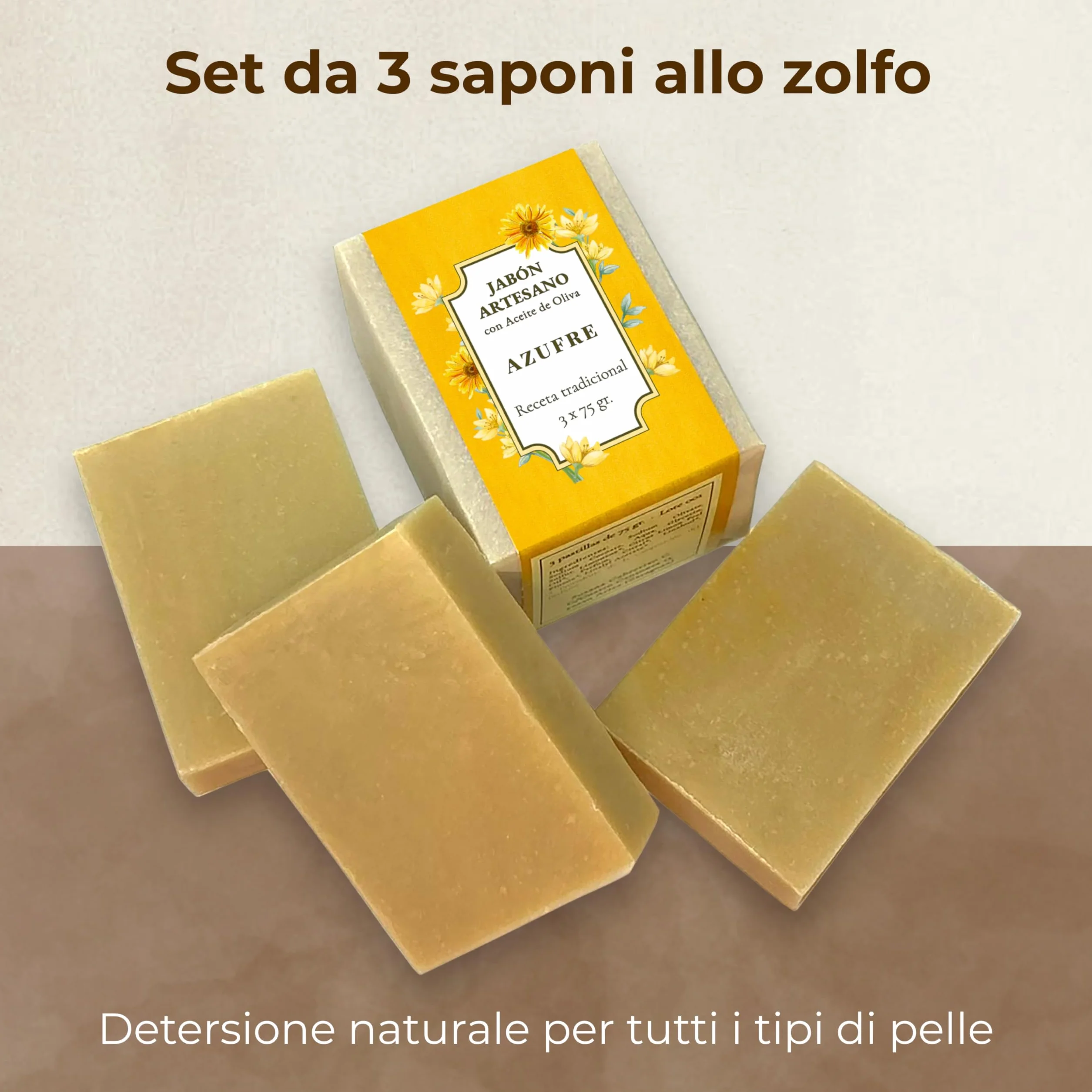 Sapone allo Zolfo per acne viso 3 saponi naturali artigianali con Olio d'Oliva 75 g