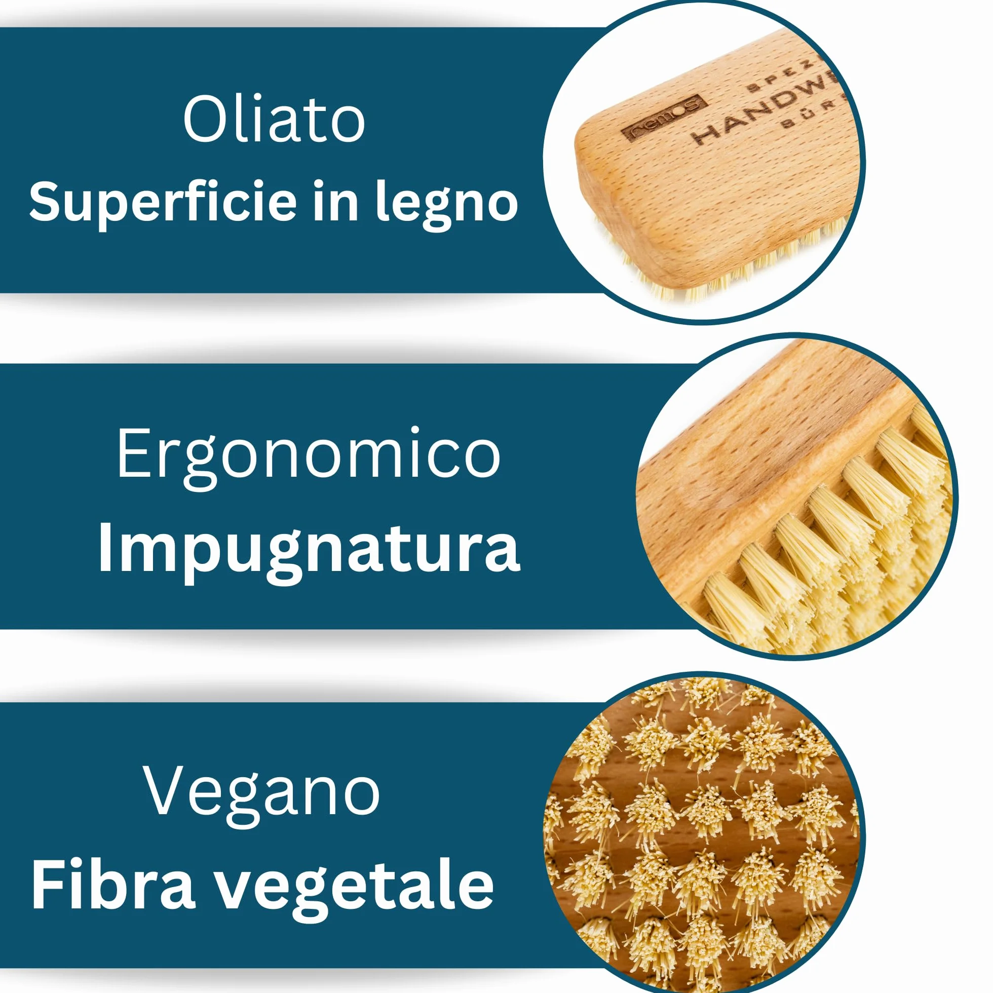 REMOS Spazzola a mano "Artigiano" legno di faggio domestico con fibra vegetale