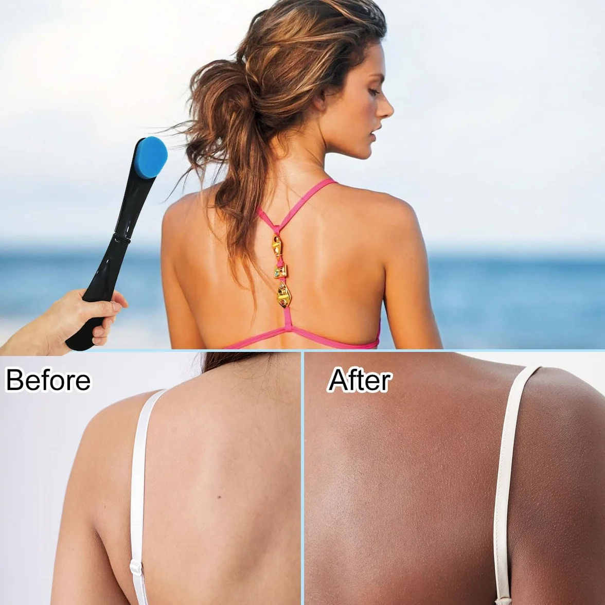 Back Applicator,Applicatore Autoabbronzante,Spazzola per la Schiena per Crema Abbronzante con Doppia Testa,Applicatore Abbronzatura,Applicatore Crema Schiena da Abbronzante Corpo,per Uomini e Donne