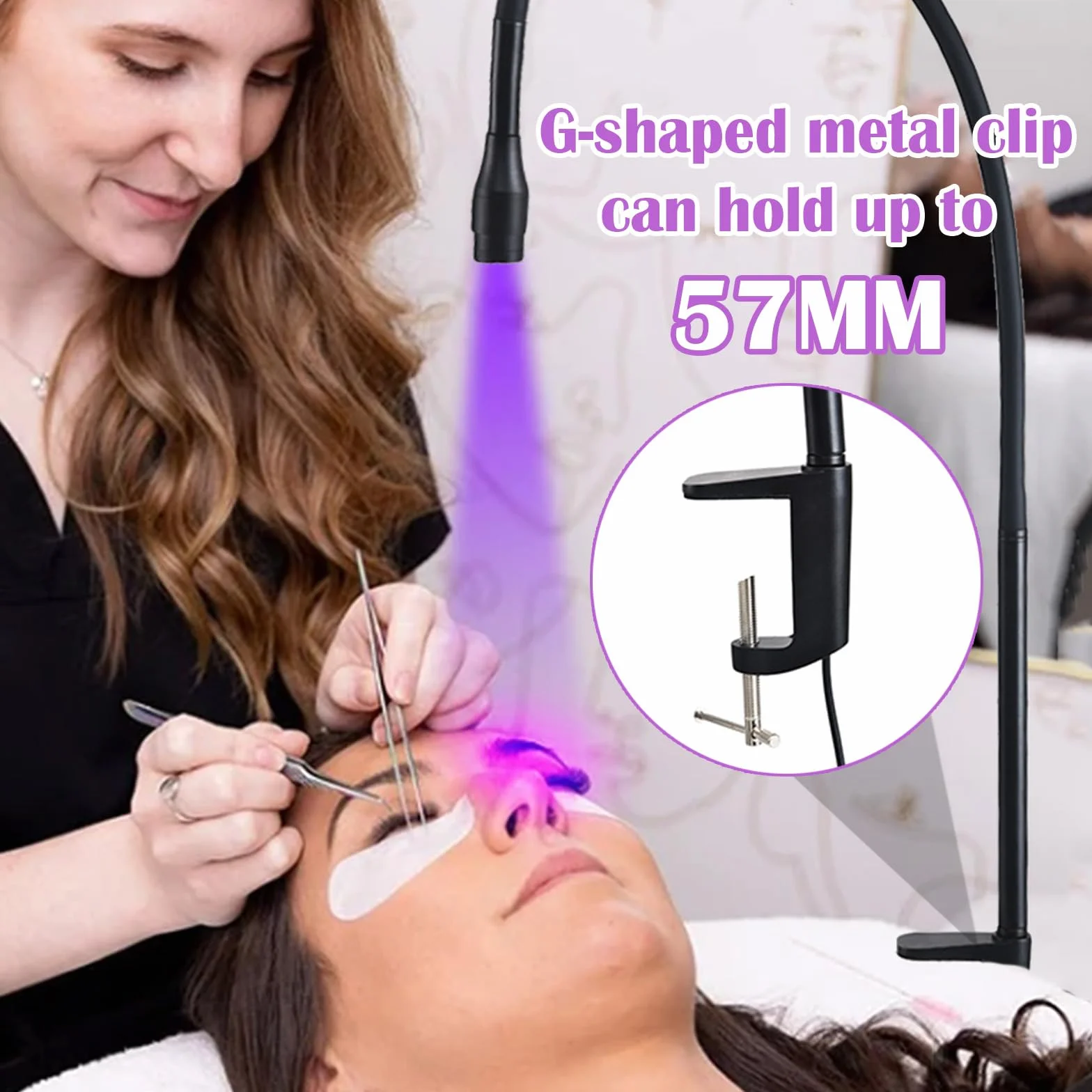 Lampada Ciglia, LampadaCiglia UV 10W Luce UV Per Fotopolimerizzazione Per Interruttore A Pedale Dimensione Spot Regolabile Collo Cigno con Adesivi Ciglia Occhiali Protezione