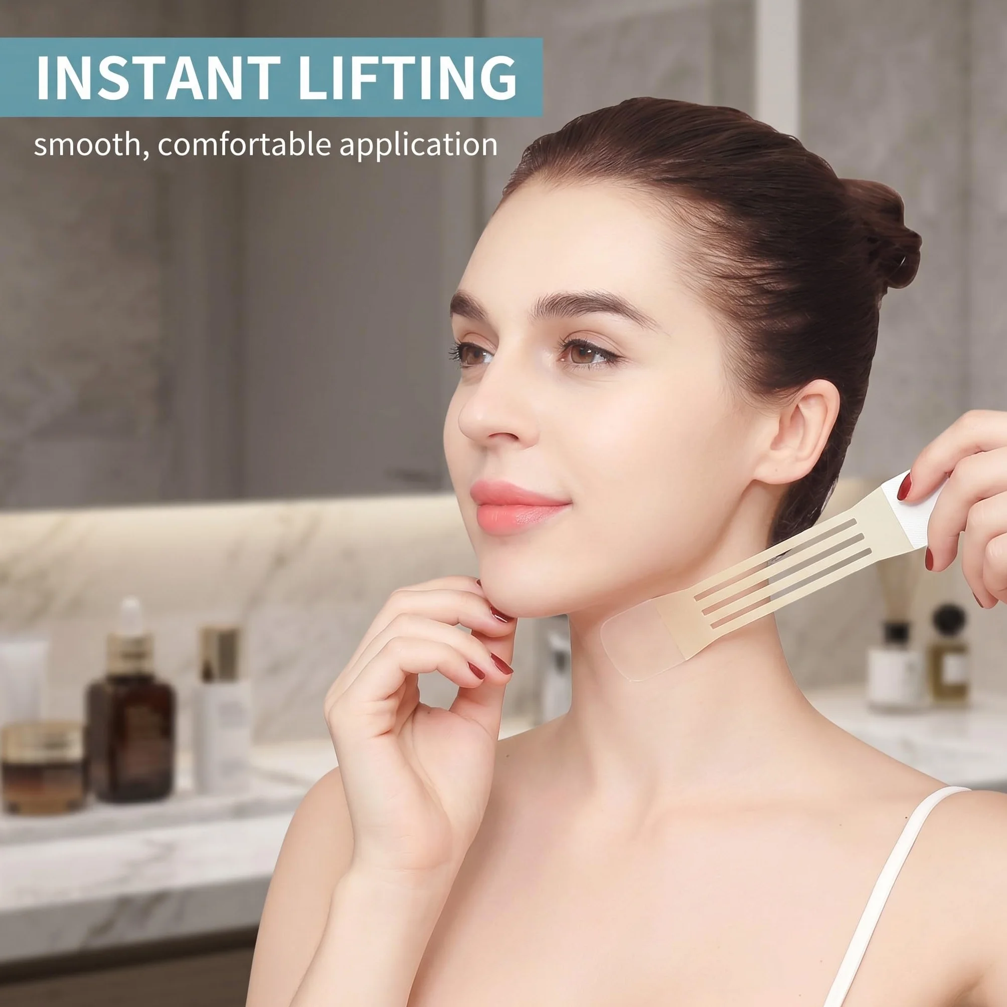 GXGM fascia lifting viso, Cerotti Lifting Collo,Anti-Doppio Mento, Nastro Per Viso,Contro Le Rughe Del Collo, Che Rassodano E Levigano La Pelle,Confezione Da 4 + 20 Patch
