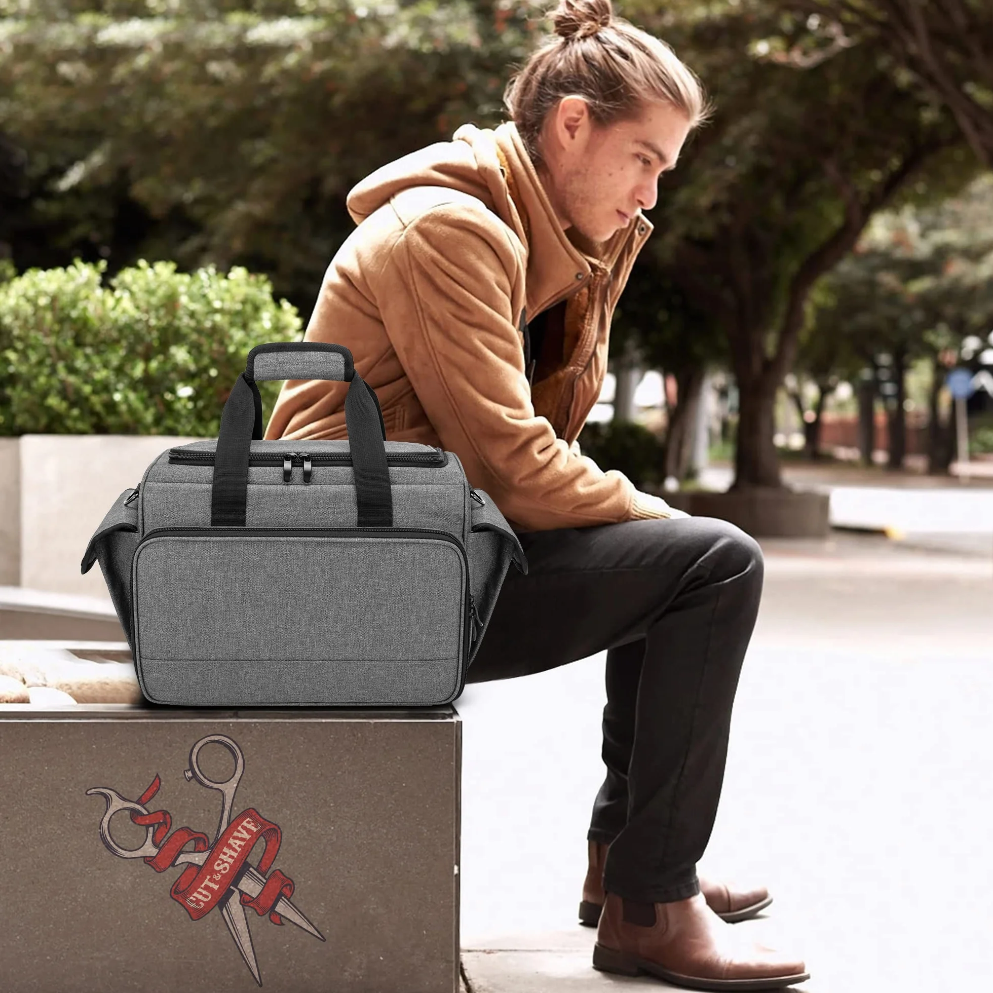 BAFASO Borsa da Parrucchiere Professionale con Divisori Regolabili, Valigetta per il Trasporto di Barbiere (Nessun Accessorio), Grigio