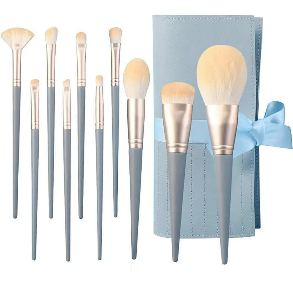 Pennello for Trucco Pennello for Fard in Polvere Blu da 10 Pezzi, Set Completo Pennello for Principianti Pennello for Polvere Pennello for ombretto