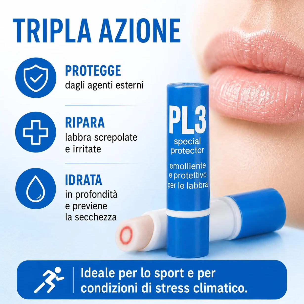 KELEMATA PL3 Stick Labbra con Anello Rosso, Burrocacao Idratante 3,7g, Balsamo Labbra Screpolate, Triplice Azione