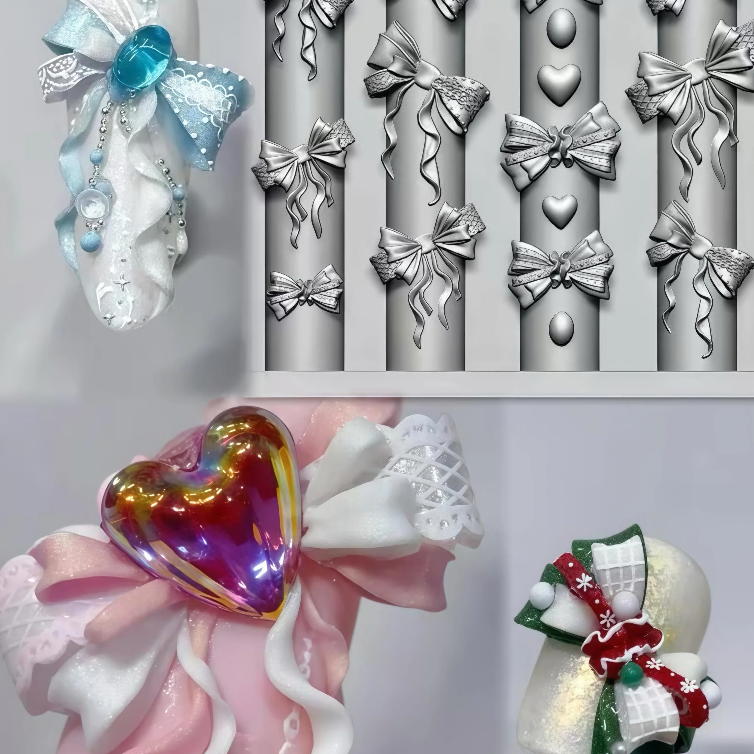 Accessori per Unghie Gel 3D Resina Forme di Rose Strumenti in Seta Fiocchi Farfalle per Nails