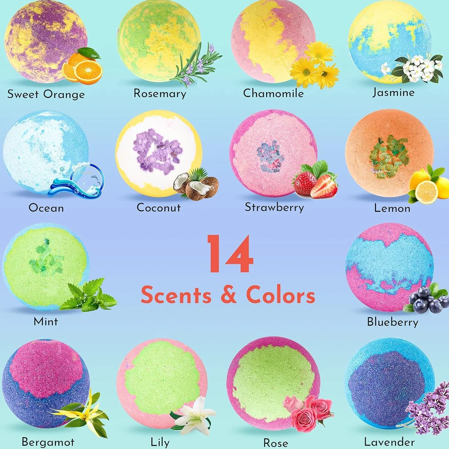 Bombe da Bagno, DUAIU Bombe da Bagno Profumate per Bambini, 14 x da Bagno Set Regalo con Olio Essenziale per Donna, la Festa Della Mamma, San Valentino