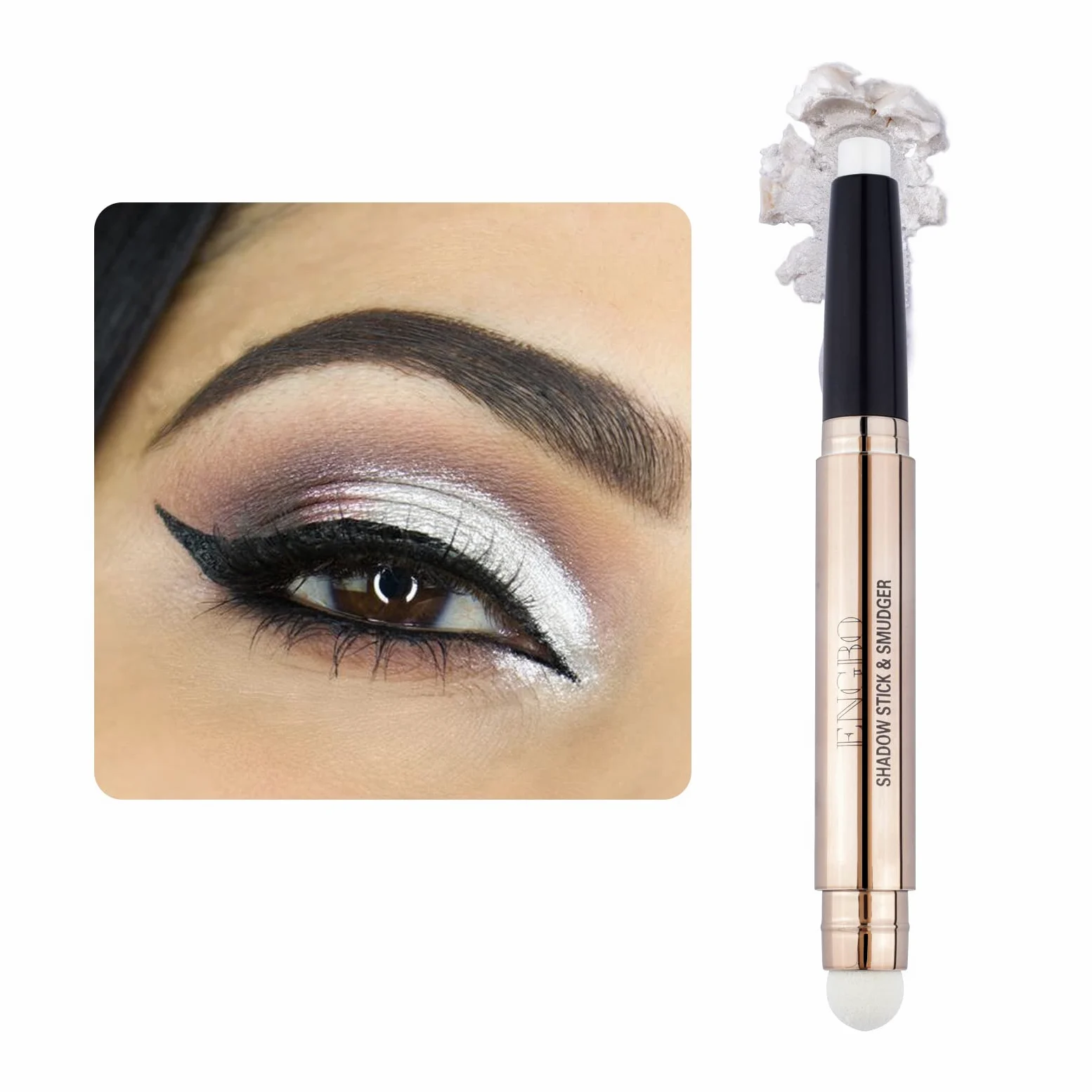 LOKFAR Ombretto in stick per trucco cosmetico illuminante per occhi, matita girevole in crema, ombretto glitterato con spugnetta per trucco degli occhi (01# bianco perlato)