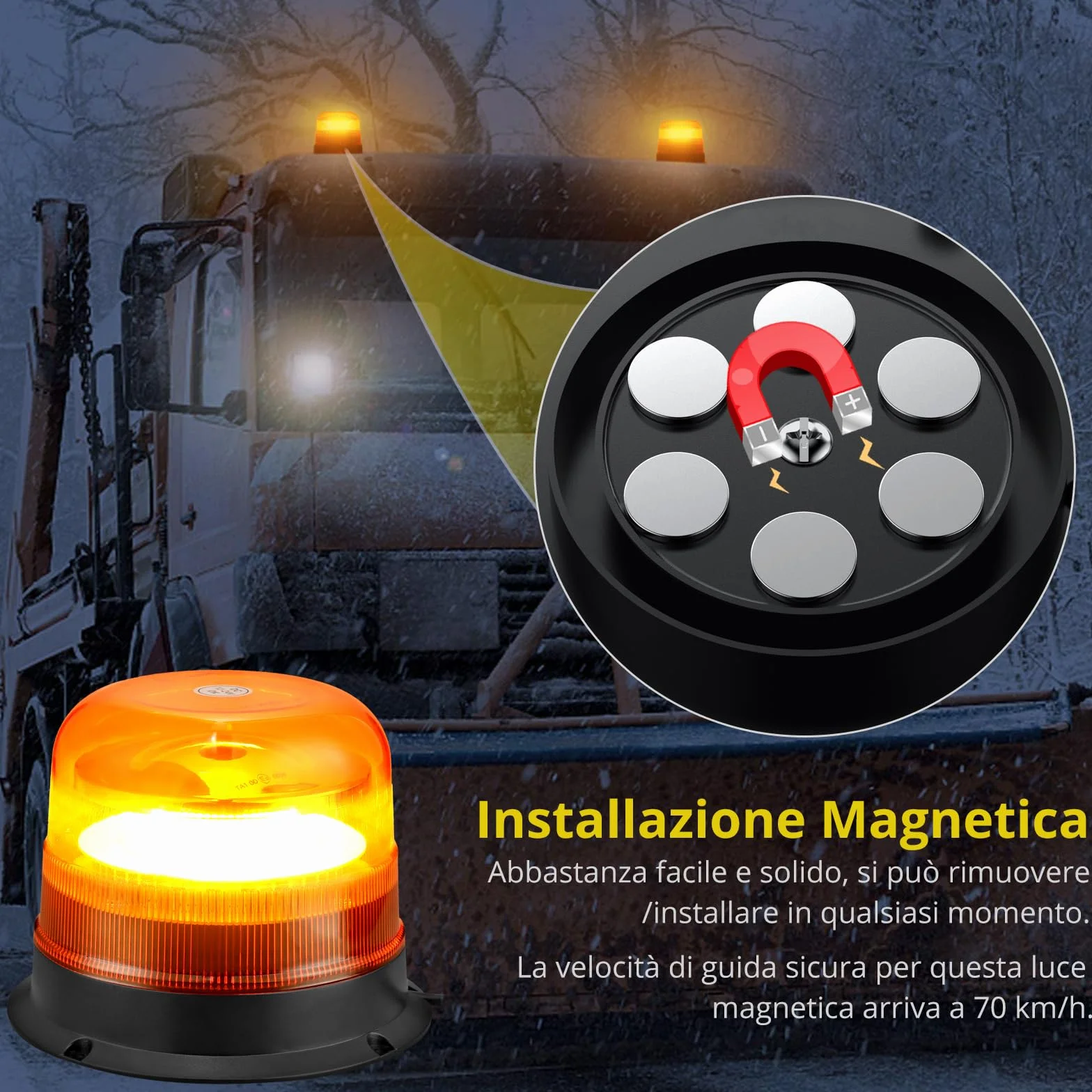 PROZOR 48W Stroboscopica Luce Emergenza 12/24V Magnetica Impermeabile 10 Modalità Ambra con Cavo 5m