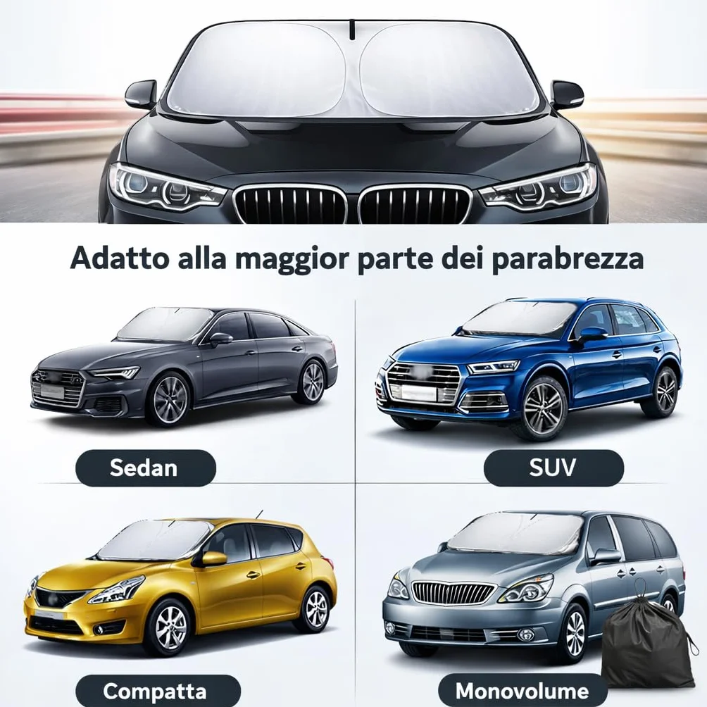 Parasole Auto Parabrezza Universale Protezione UV Anti Calore 145x80 cm