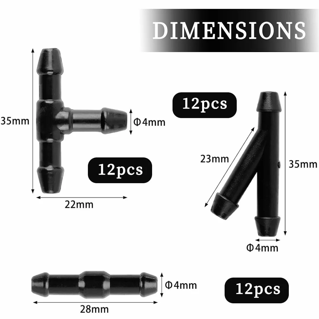 Connettore universale per lavacristalli 4 mm, kit riparazione tubi tergicristalli, connettori auto Y T dritto, 32 pezzi