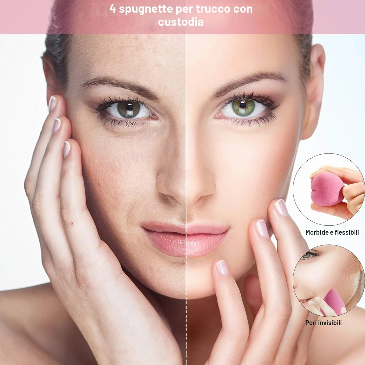 Set di 4 spugne per fondotinta in lattice con custodia per trucco