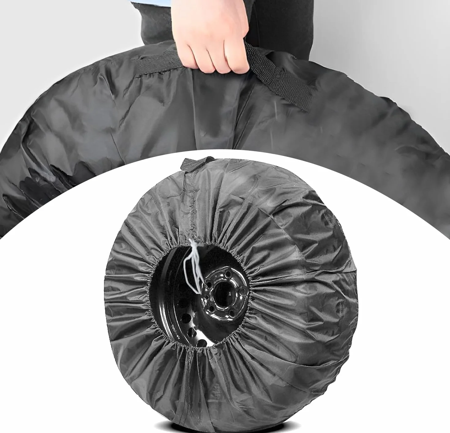 Borsa Pneumatici Auto, Copertura Ruota di Scorta, Diametro 65 cm, Nero, con Manico