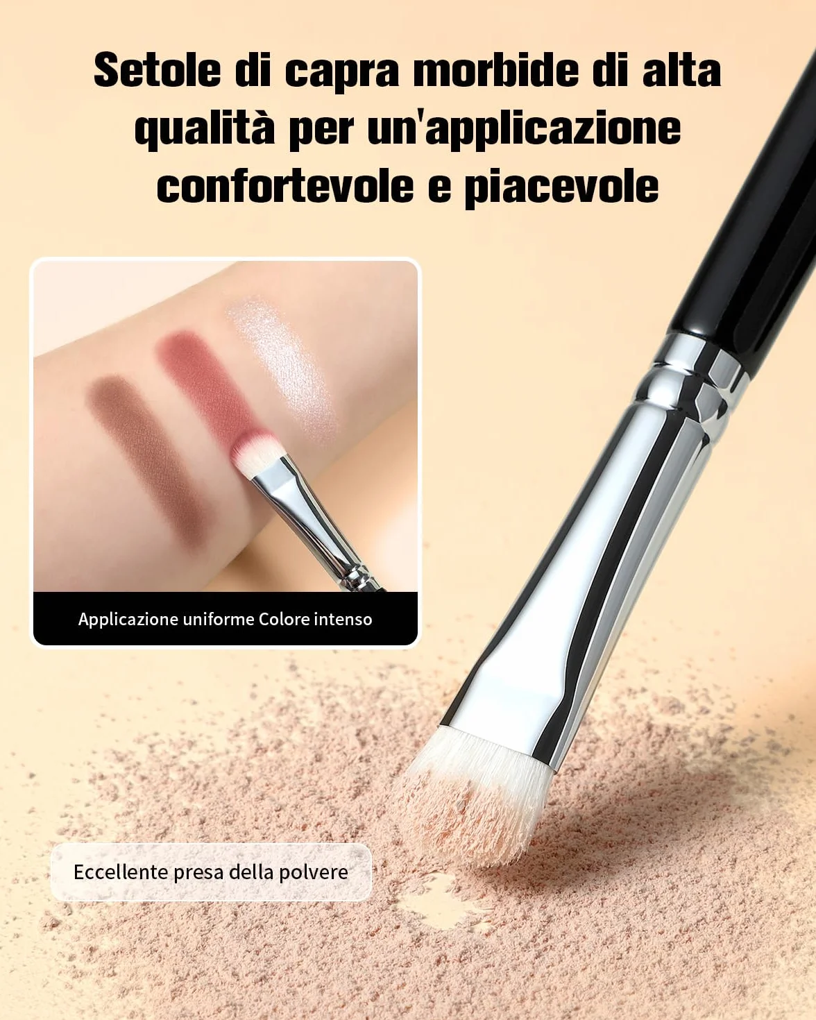 EIGSHOW Pennello per ombretto, Pennello professionale doppio uso ombretto e correttivo con pelo di capra Saikoho, Pennello per trucco occhi premium per sfumare, sbavare e sfumare, nero(E831)
