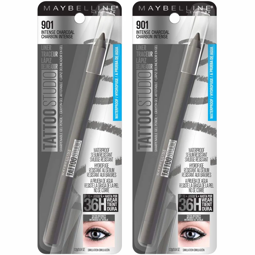 Maybelline New York Tattoostudio Waterproof, Long Wearing, Eyeliner Pencil Makeup, Intense Charcoal, 0.08 Ounce