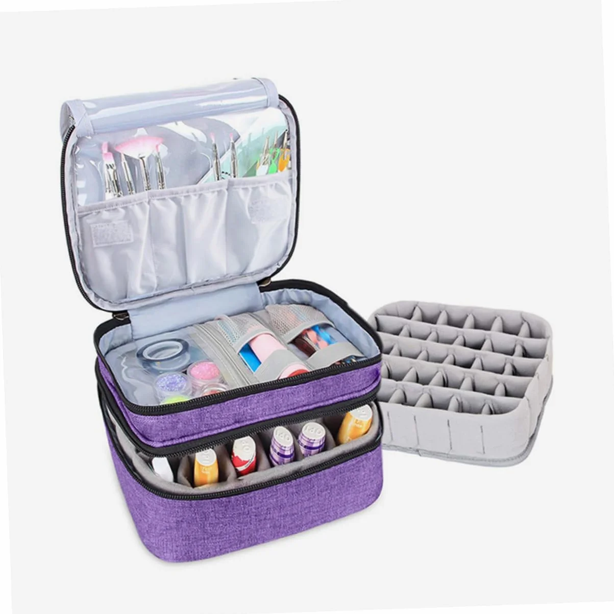 Generico Borsa Porta Smalti e Oli Essenziali con Manico Organizer Doppio Strato e Resistente Custodia da Viaggio Protettiva con Scomparti per Smalti e Cosmetici