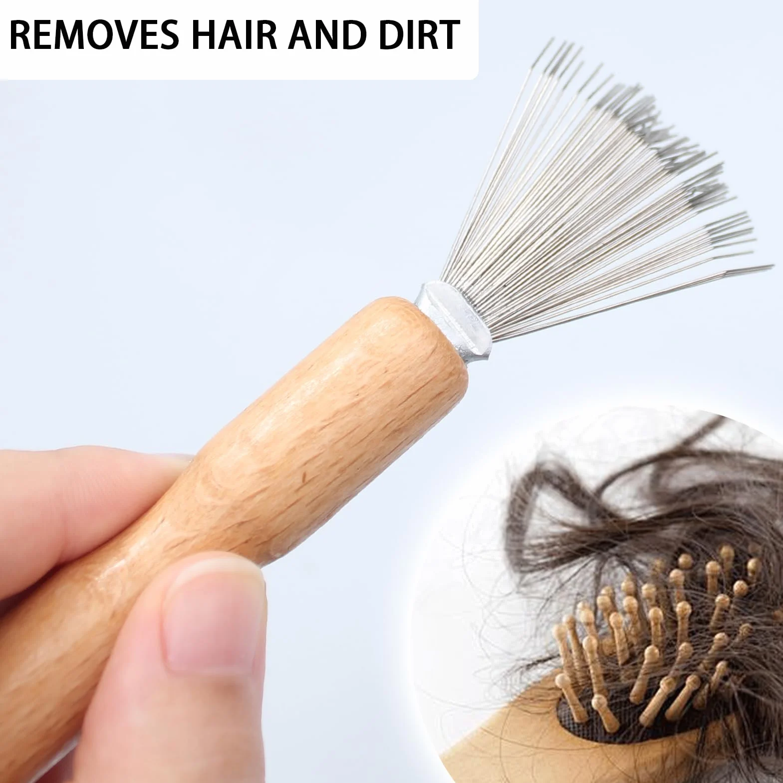 Spazzole per Capelli Strumento Pettine di Pulizia Rastrello con Manico in Legno