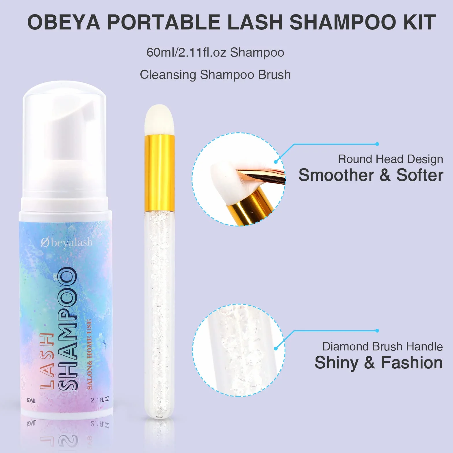 Obeyalash Shampoo Extension Ciglia Shampoo Ciglia Extension 60ml for Cluster Lashes/Strip Lashes Pulizia Eyelashes Con Spazzola Del Salone