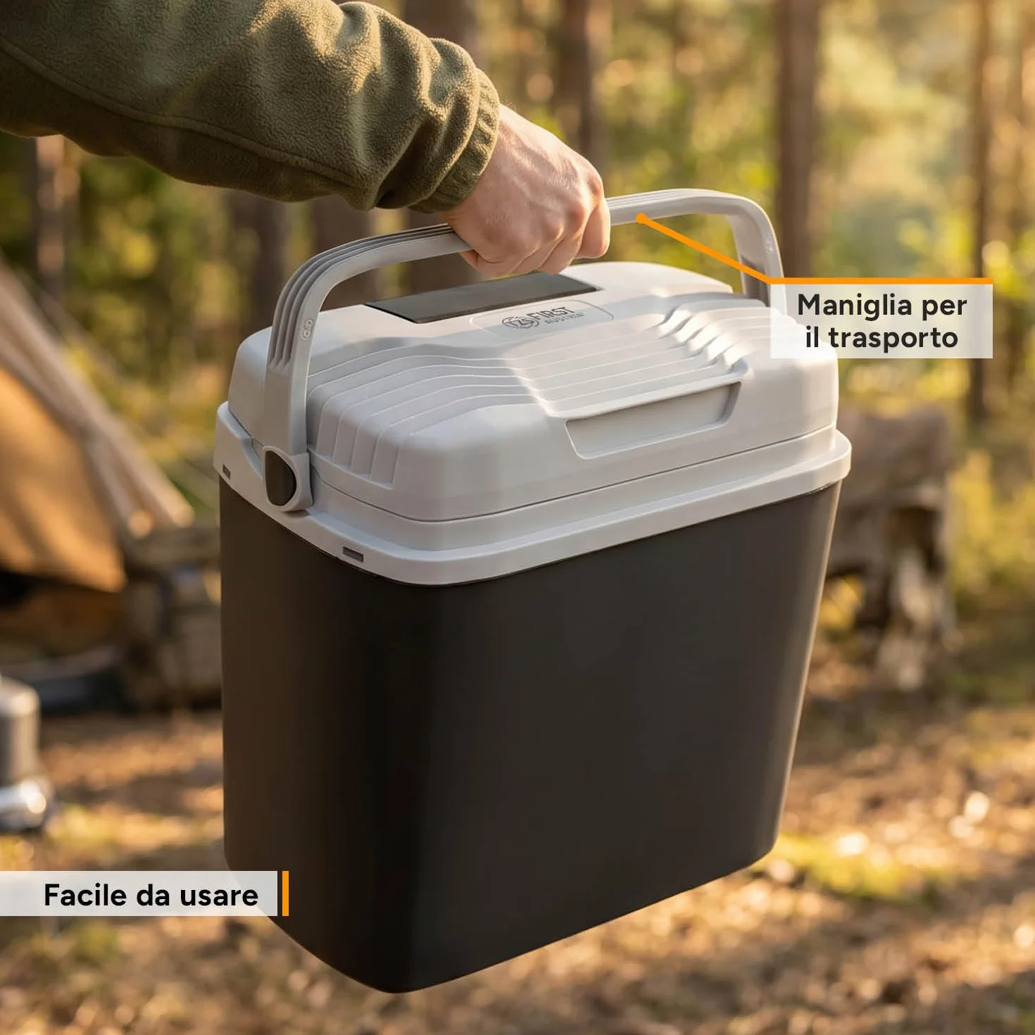 TZS First Austria Frigo Portatile Elettrico 20L Tripla Alimentazione 12V/230V/USB-C Raffreddamento Riscaldamento Nero Grigio