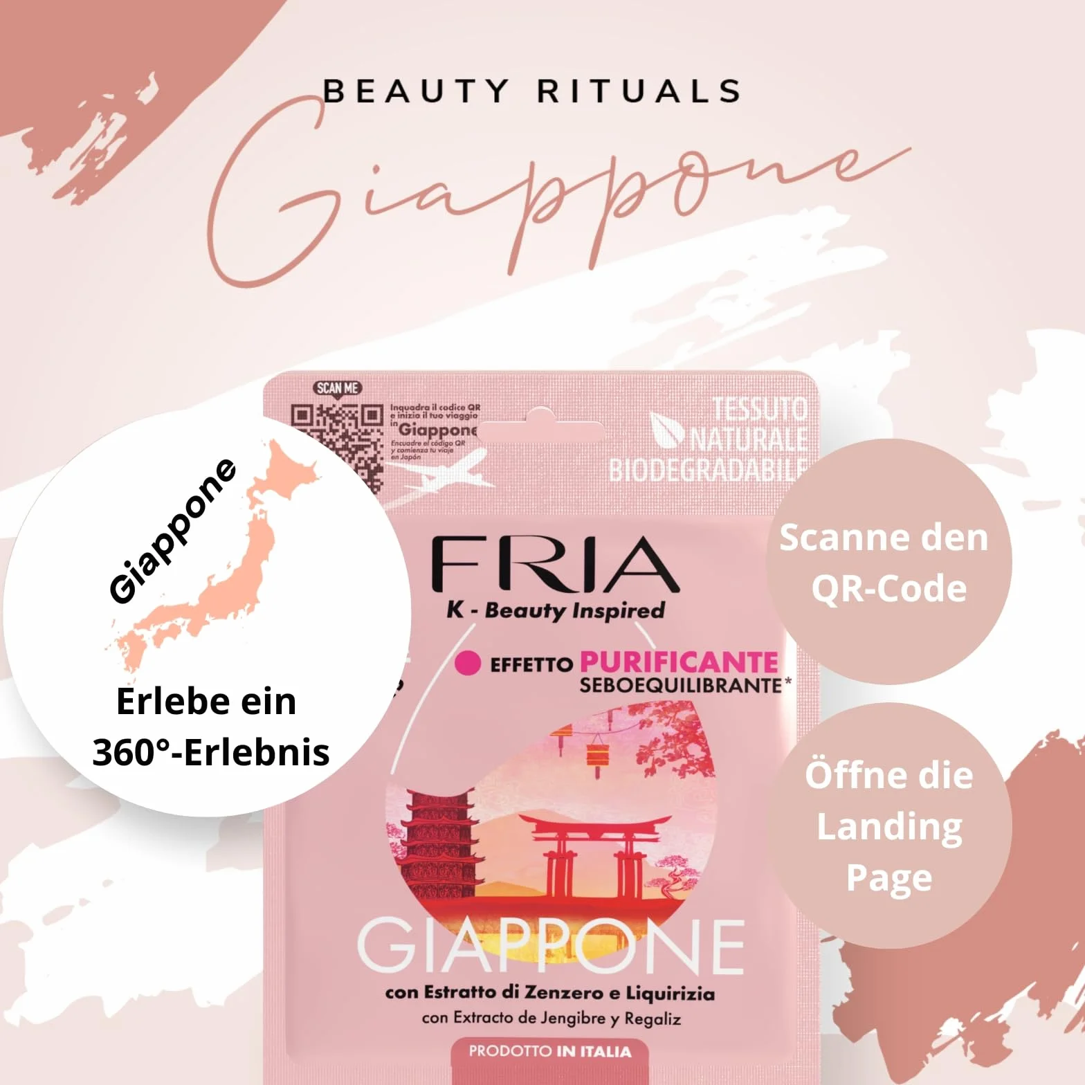 Fria K-Beauty Maschera Viso Giappone con Estratto di Zenzero, Cannella e Pimpinella, Effetto Purificante e Sebo Equilibrante