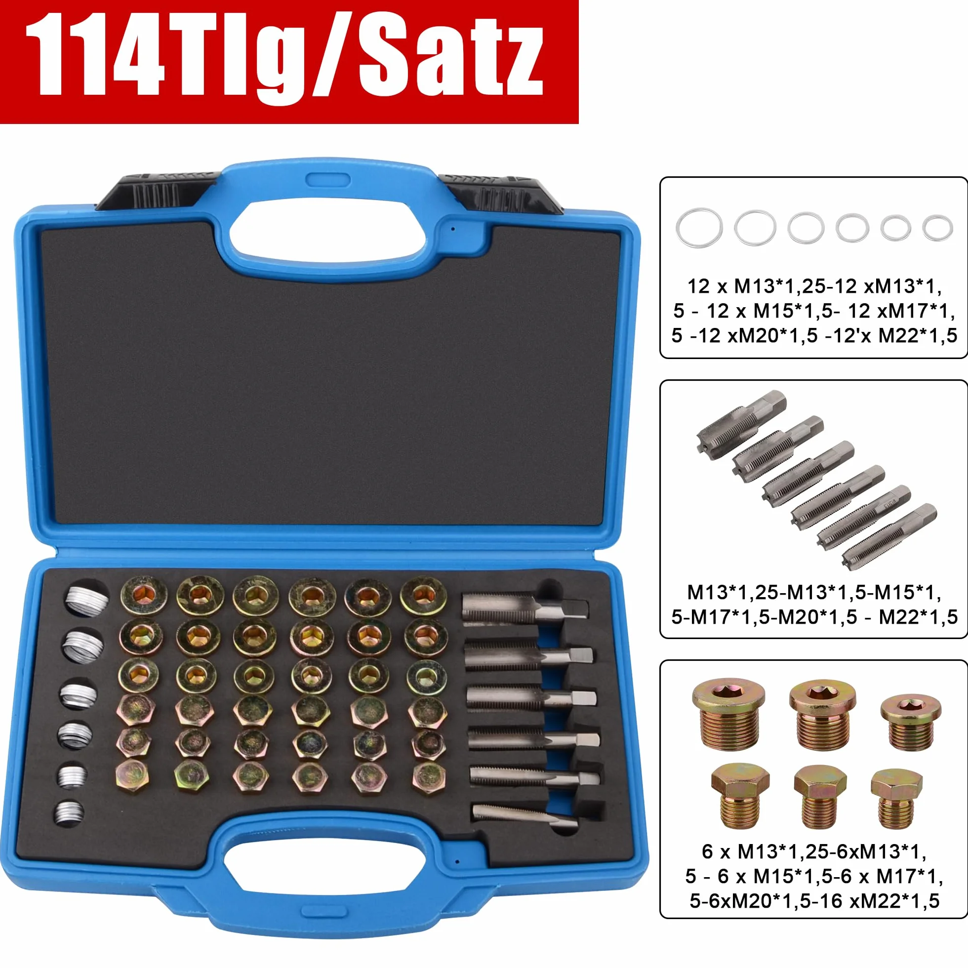 DAYUAN 114 pezzi coppa olio riparazione kit M13 x 1,25 M15 M17 M20 M22 x 1,5