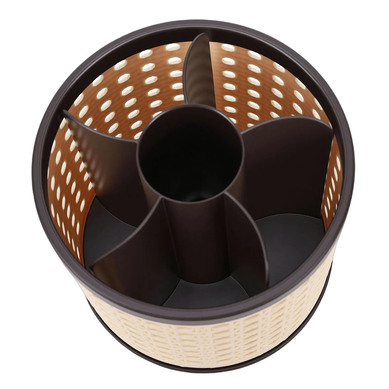 Wakects Porta Pennelli per Trucco Girevole, Organizer in Plastica di Alta qualità con Rotazione a 360 Gradi, Scomparti Multipli per Camera da Letto e Ufficio (BROWN)