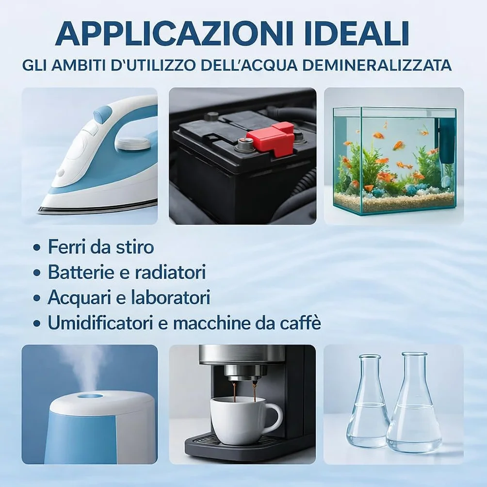GiDeli Acqua demineralizzata 4 x 5 l per ferro da stiro, batterie, refrigeratore