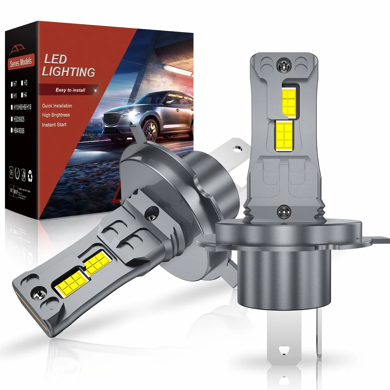 AUXIRACER H4 LED 6500K Bianco Freddo 30000LM 500% Plug and Play 1:1 Mini Dimensioni 2 Pezzi