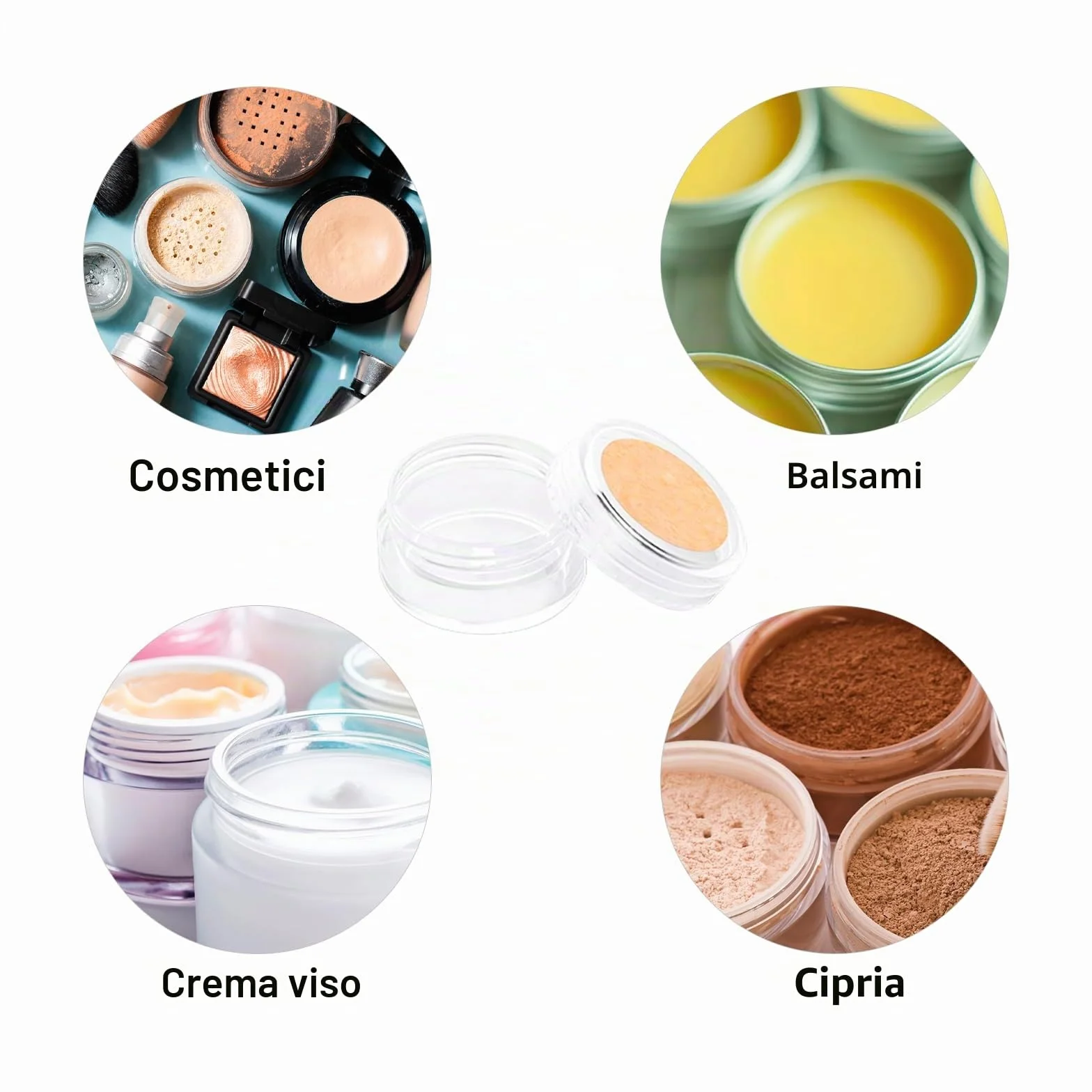 5ml Barattolini plastica piccoli con tappo, 42 pezzi Vasetti mini con etichette e spatola, mini contenitori trasparenti per creme da viaggio campioni cosmetici, crema per labbra, nail art