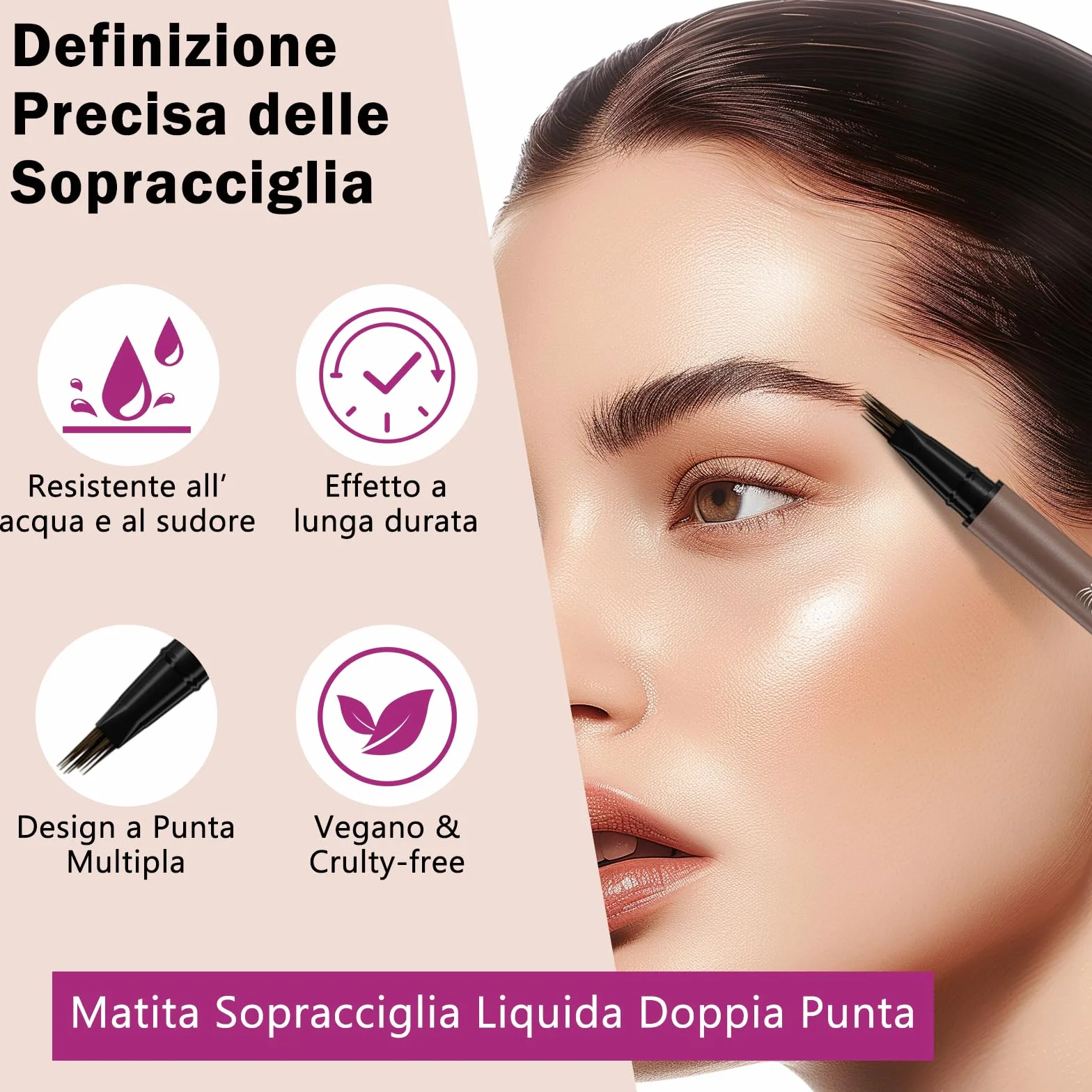 Erinde Matita Sopracciglia a Doppia Punta, Penna Sopracciglia Effetto Pelo 4D con Due Punte, Impermeabile e Anti-Sbavatura, a Lunga Durata, Riempimento Facile, Sopracciglia Naturali Effetto Pelo 02#
