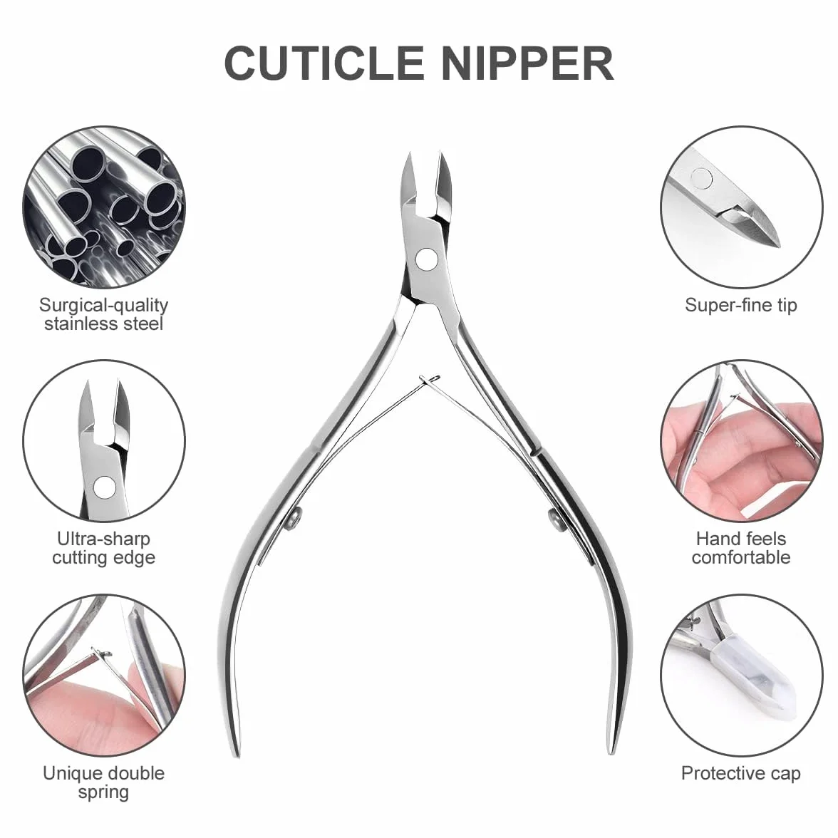 ACWOO Tronchesi per Cuticole 4 Pezzi, Taglia Cuticole Professionale Acciaio Inox per Unghie Incarnite, Kit Manicure con Spingi Cuticole