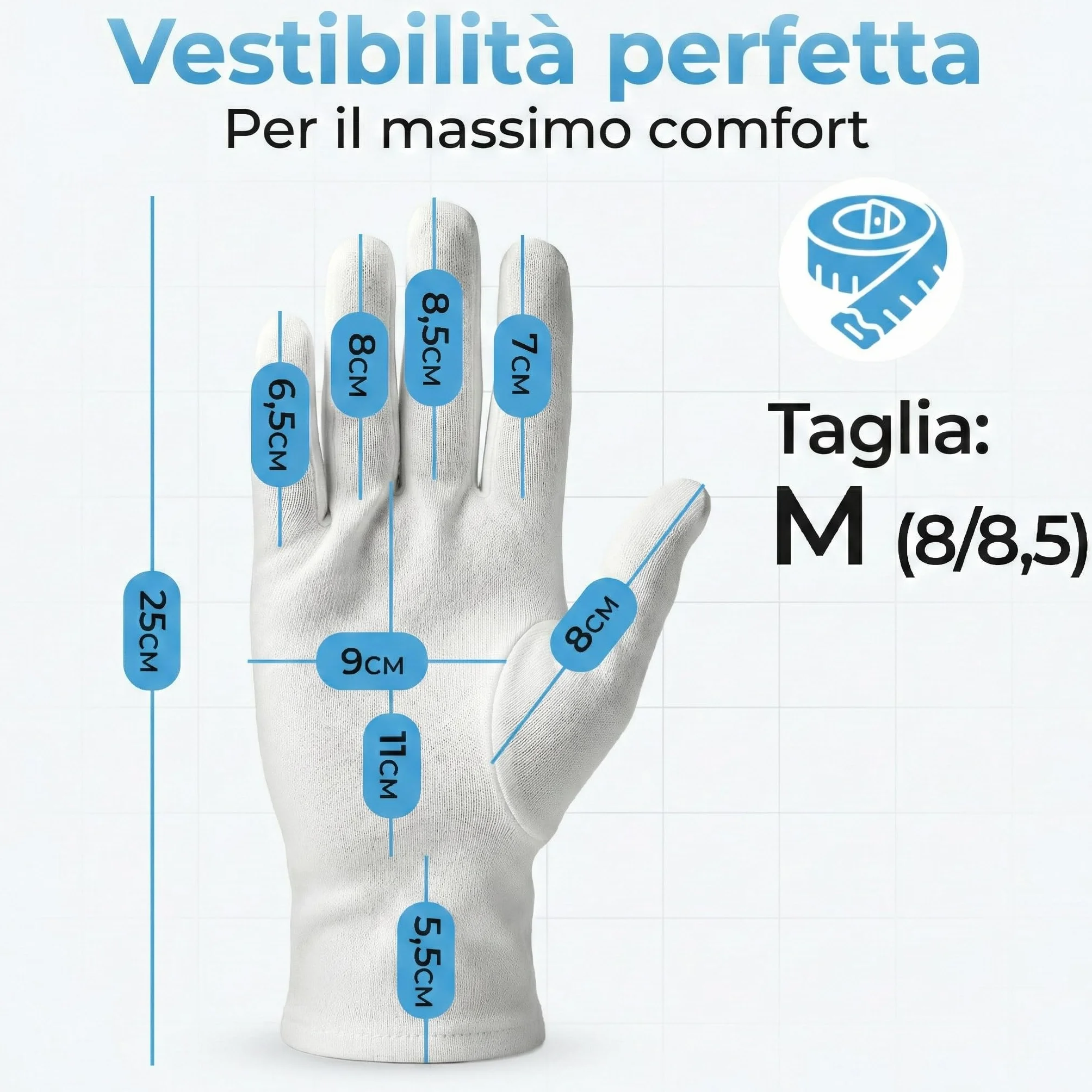 Guanti Bianchi 100% Cotone Morbido Cosmetici per Crema Mani Spa Pelle Secca Sottili Comodi Riutilizzabili 3 Paia M