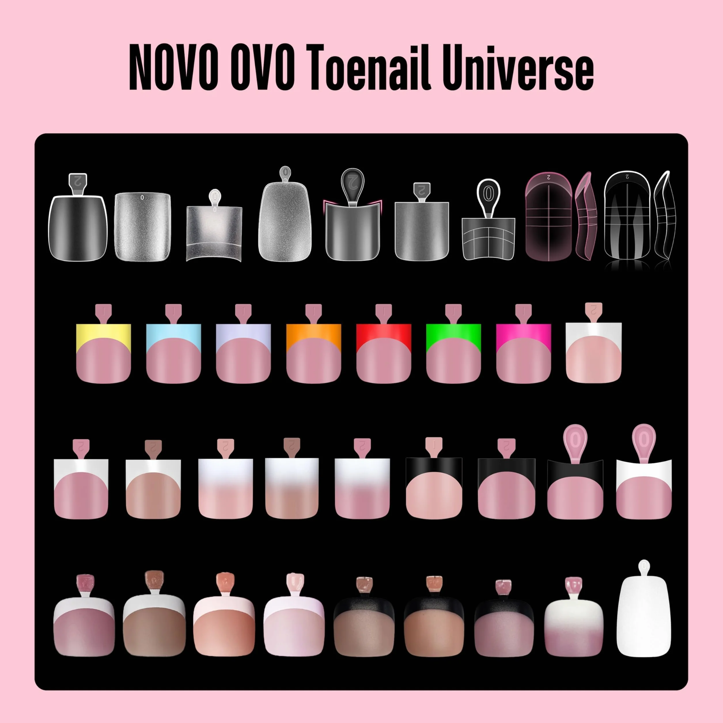NOVO OVO Forme doppie per unghie in gel di polietilene, riutilizzabili, per unghie dei piedi in acrilico, per pedicure, salone e fai da te a casa, 300 pezzi, 15 misure