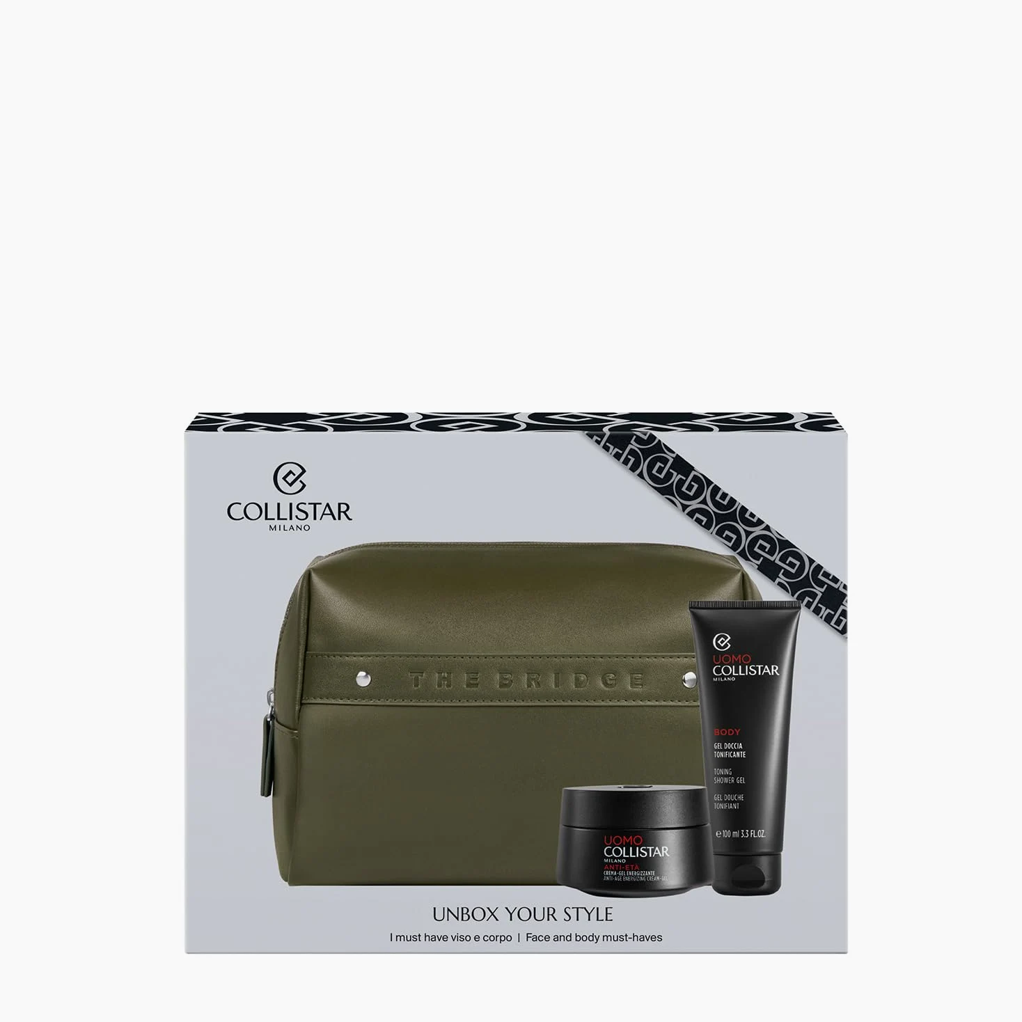 Collistar Uomo Cofanetto Regalo Crema Gel Energizzante Antieta 50ml Gel Doccia Tonificante 100ml Pochette The Bridge