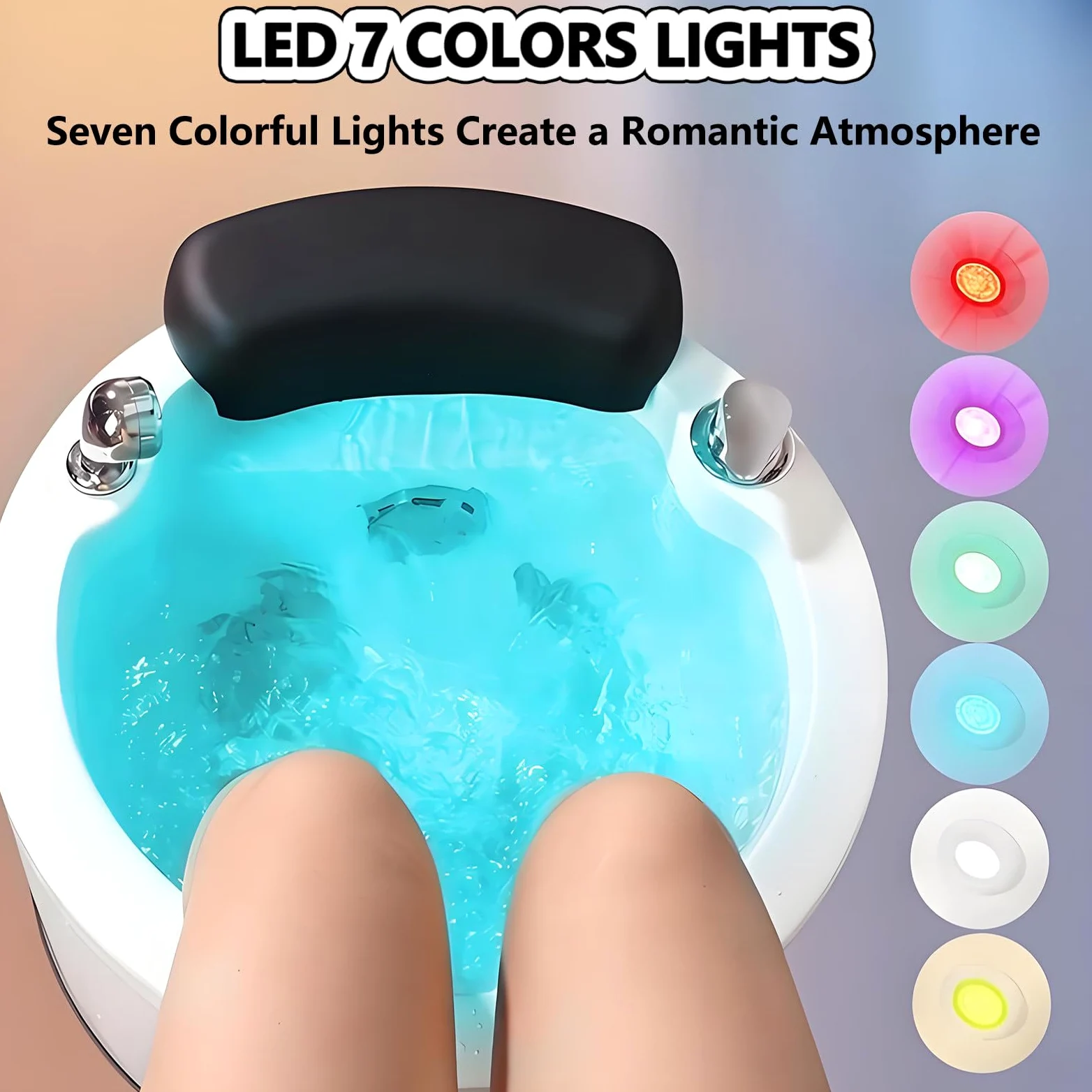 Vasca da Bagno per Pediluvio in Acrilico, Vaschetta per Pedicure e Spa Plantare, con Funzione Idromassaggio e Luci Colorate, Temperatura dell'Acqua Regolabile (Calda/Fredda)