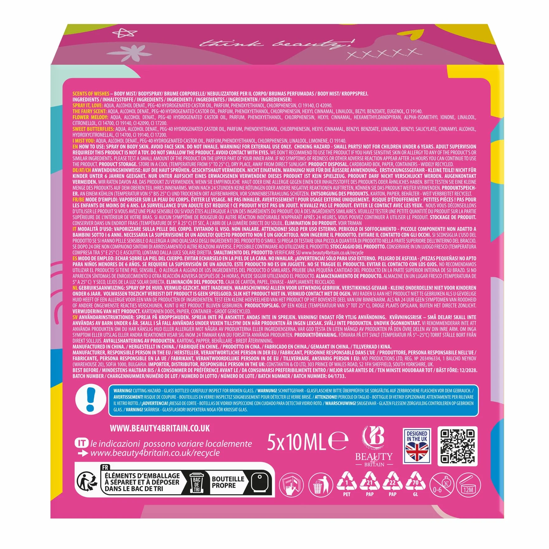 Set di Body Mist Ragazze Scents of Wishes 5 Flaconi Vetro Forma Diamante Profumi Esclusivi Bacche Frutti Agrumi Tropicale Floreale