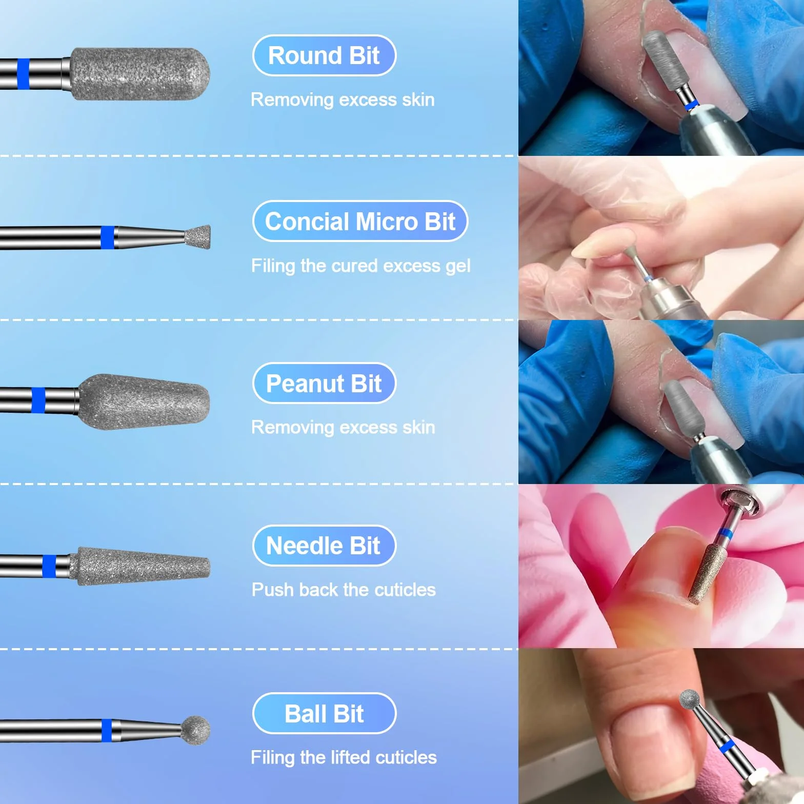 3/32 Pollici Punta Fresa Unghie Rimozione Gel - Trapano per Unghie Professionale per Manicure Pedicure