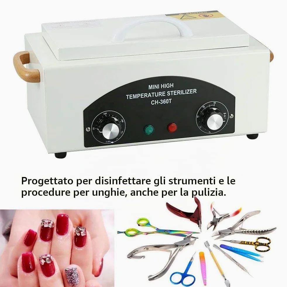 Sterilizzatore ad alta temperatura per unghie e strumenti dentali - Serbatoio smontabile in acciaio inossidabile per parrucchieri e manicure professionali