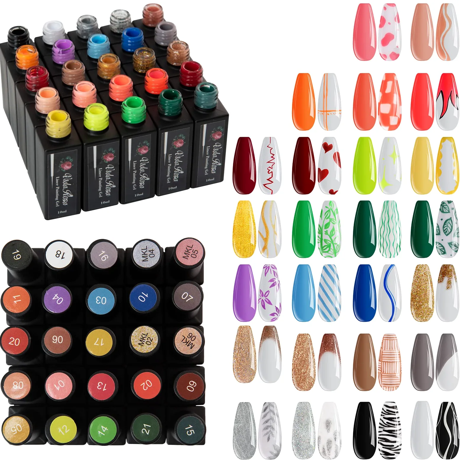 Smalti per unghie professionale in gel Pennello speciale per manicure linee strisce tratti dettagli pittura, Smalti unghie gel UV LED Nail Art Disegno Uso Salone 50 Pezzi 25 Colori