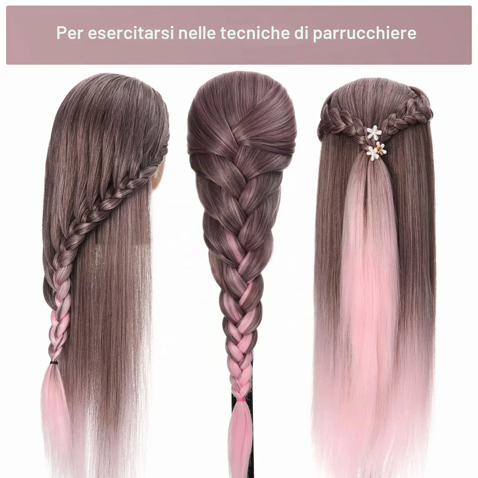Testa di Formazione per Parrucchieri in Fibra Sintetica 26-28 Pollici Rosa Sfumato
