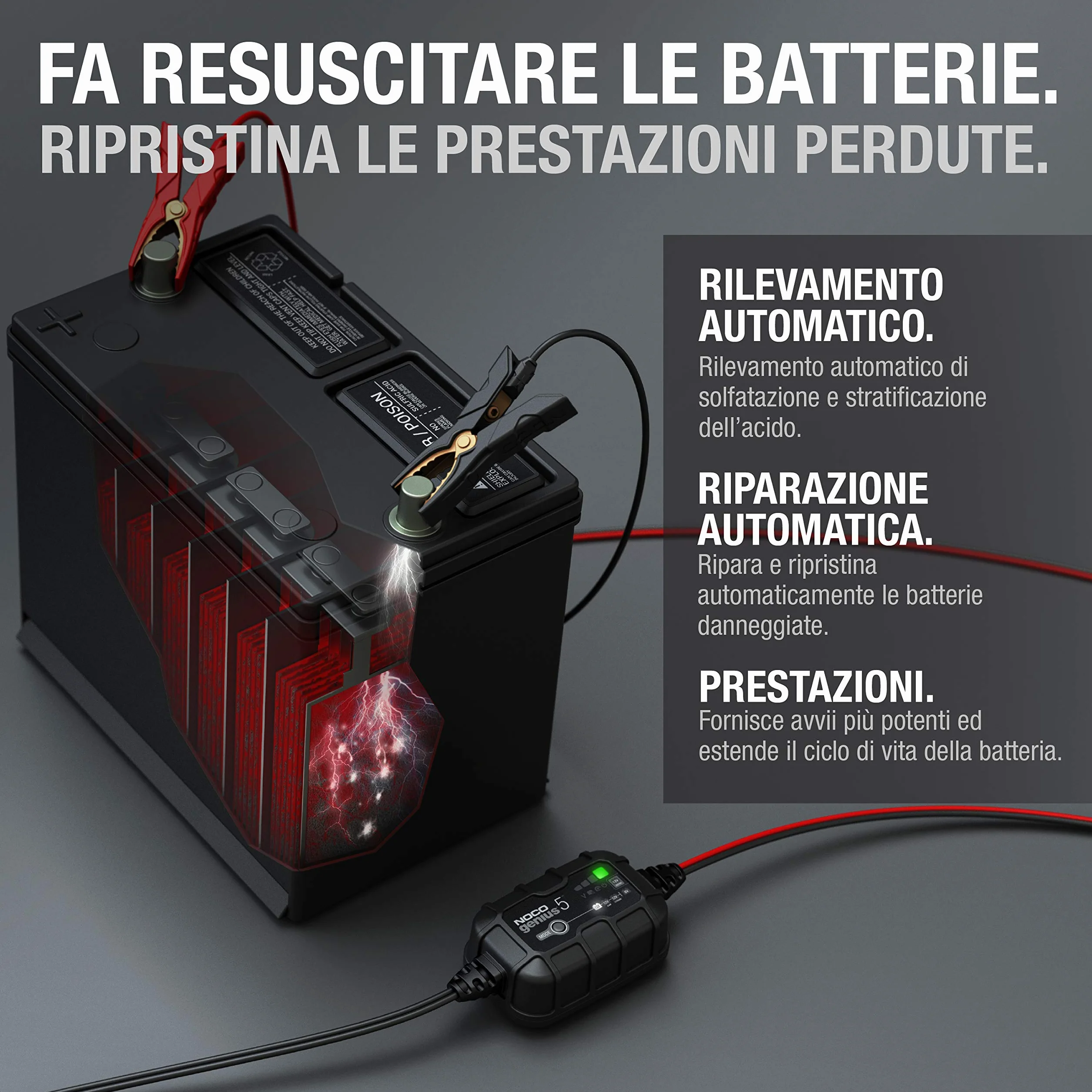 NOCO GENIUS5 Caricabatterie Intelligente 5A 6V/12V Mantenitore di Carica Desolfatatore