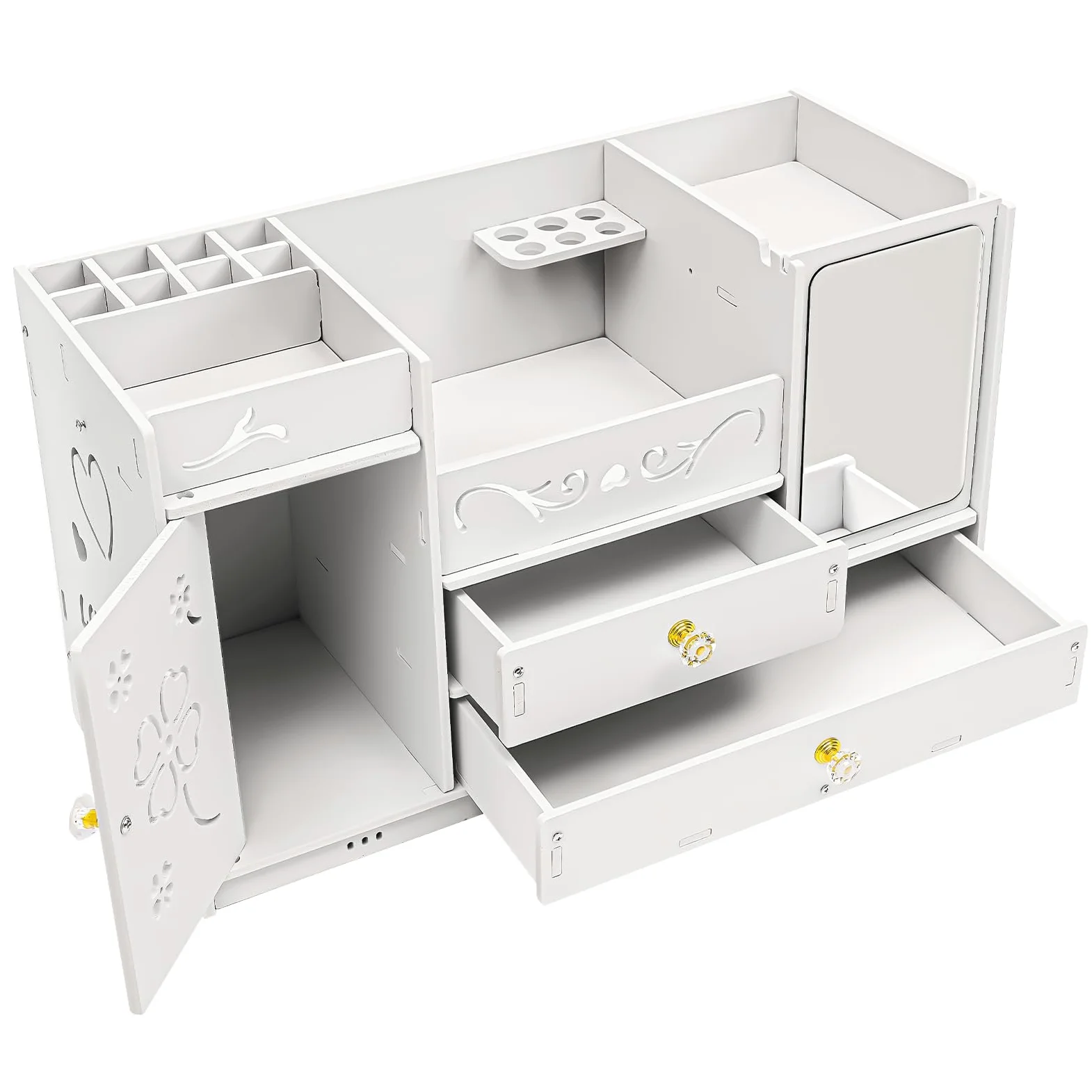 Organizer per trucchi con 3 cassetti - Scatola cosmetica con suddivisione (1/2, 1/3, 1/4) per rossetti, pennelli e creme, contenitore stabile per tavolo da toeletta, bagno