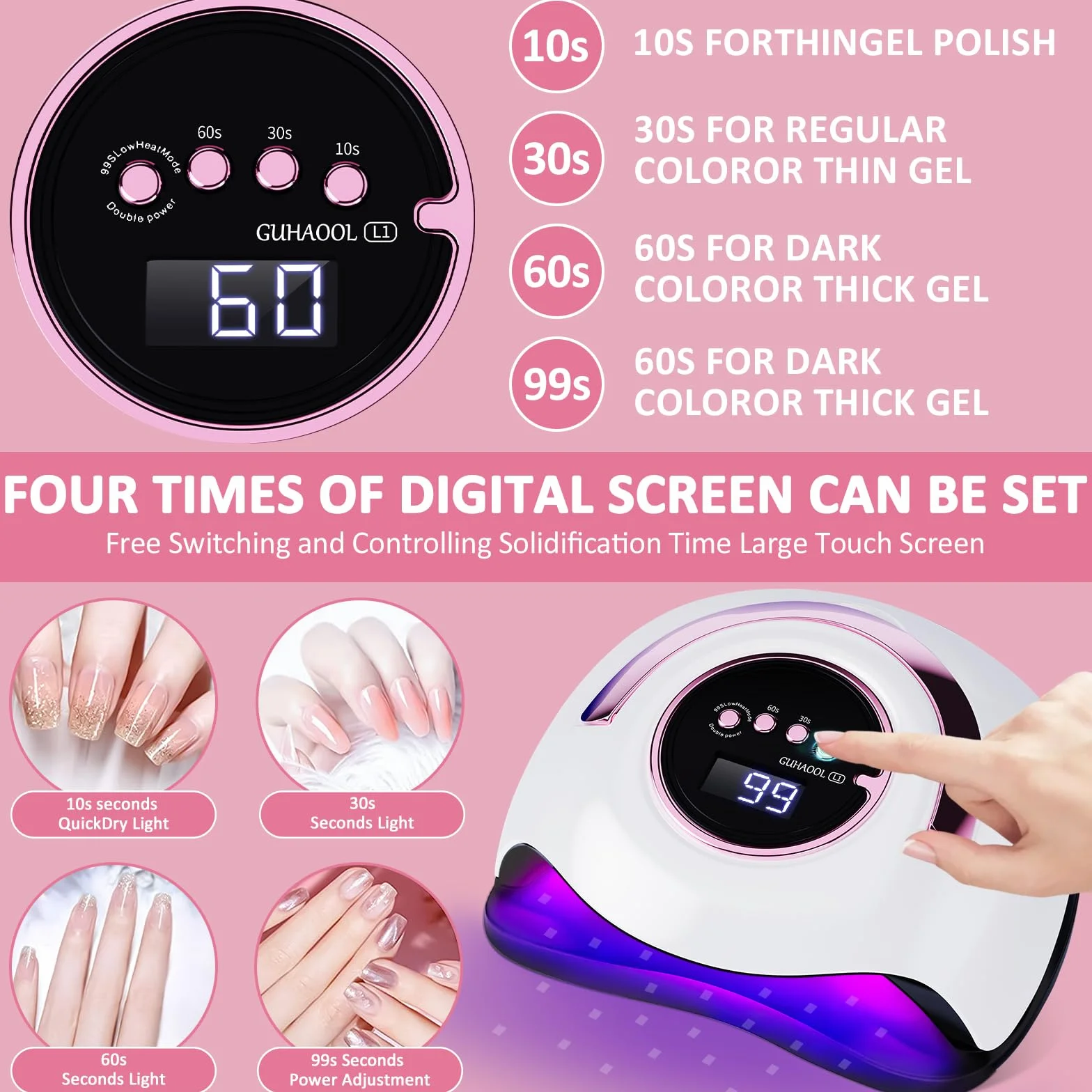 Lampada Unghie UV LED, 180W Fornetto Unghie Può Curare Rapidamente, con 4 Timer 10s/30s/60s/99s,Sensore Di Avvio Automatico, LCD Display Lampada per unghie per Gel Nail Polish Light, Bianco