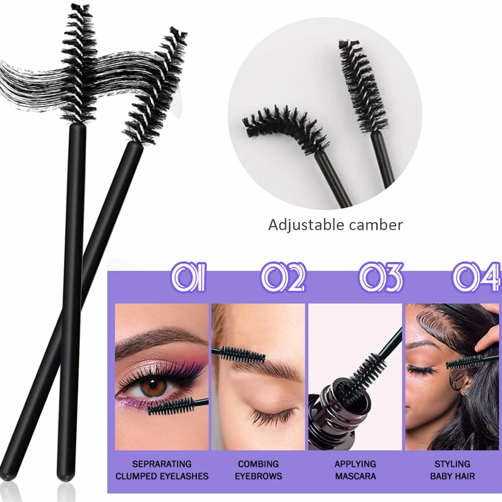 Set di 300 pennelli usa e getta per mascara, applicatori per labbra, 100 micro pennelli + 100 pennelli per ciglia + 100 bacchette per rossetto con scatola organizer nera