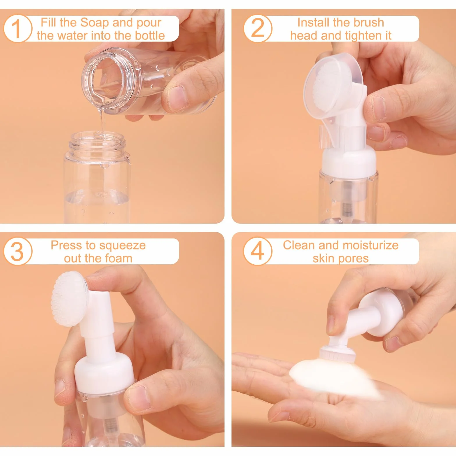 QUARKZMAN 4pz Distributore Sapone Schiumogeno Vuoto, 2oz/60ml Flacone Schiuma Detergente Viso Bottiglie Viaggio con Spazzola per Sapone Liquido Chiaro/Viola Chiaro/Verde Chiaro/Rosso Chiaro
