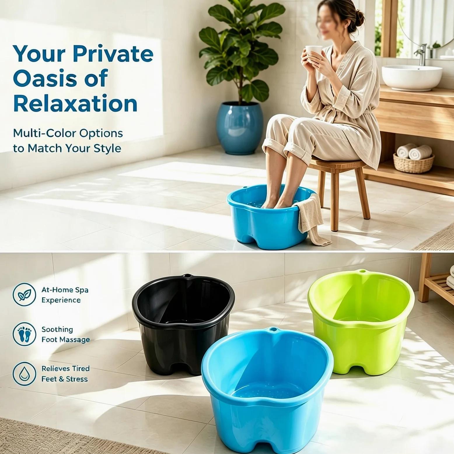 Vasca da Bagno for I Piedi, Design Sospeso for Risparmiare Spazio | Materiale Plastico Addensato,Noduli Massaggio Ai Piedi Incorporati,Bacino Grande Capacità(Blue)