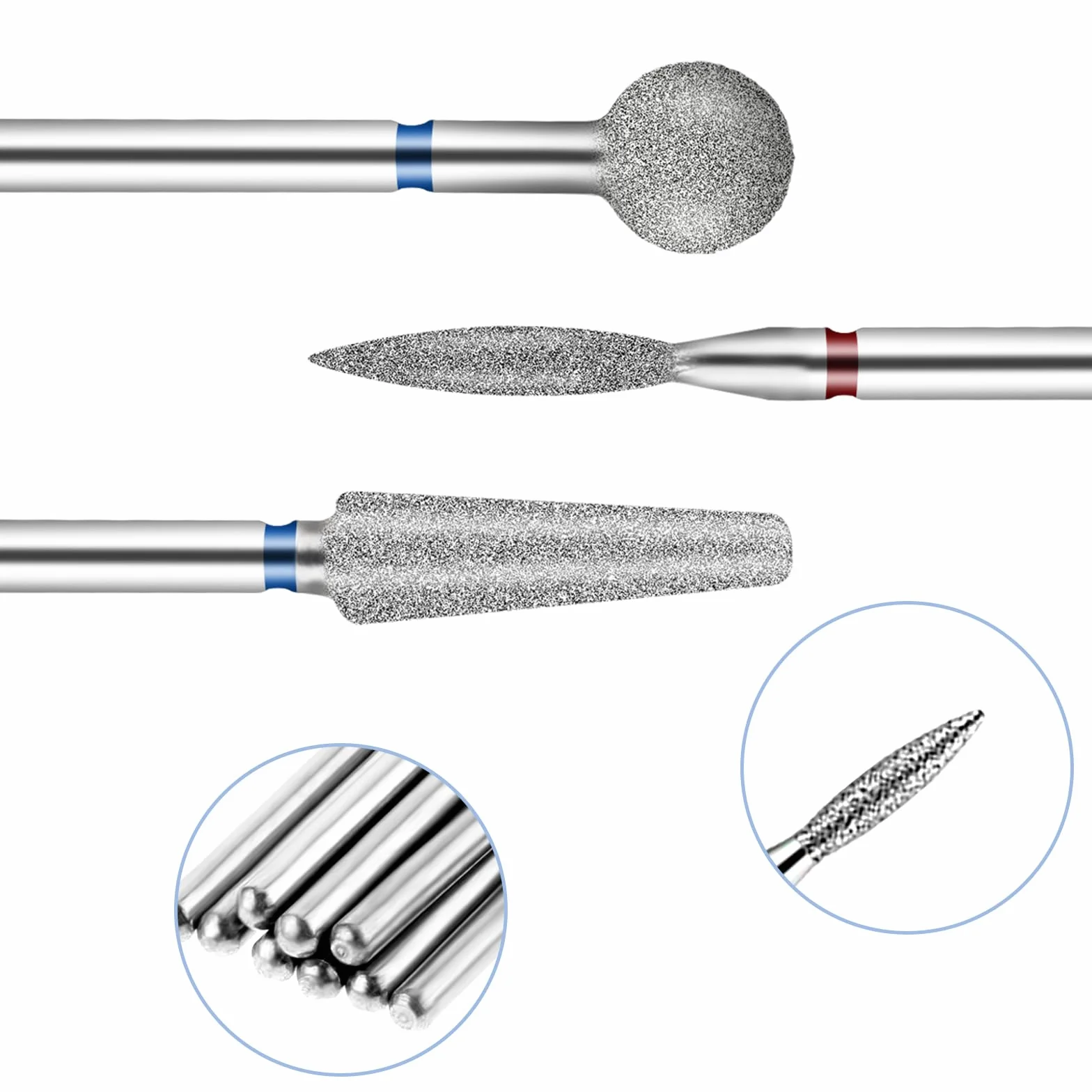 YuxianLB 3 Punte Diamantate per Cuticole a Forma di Sfera Tagliaunghie Bit Fiamma Kit Preparazione Unghie Manicure Salone