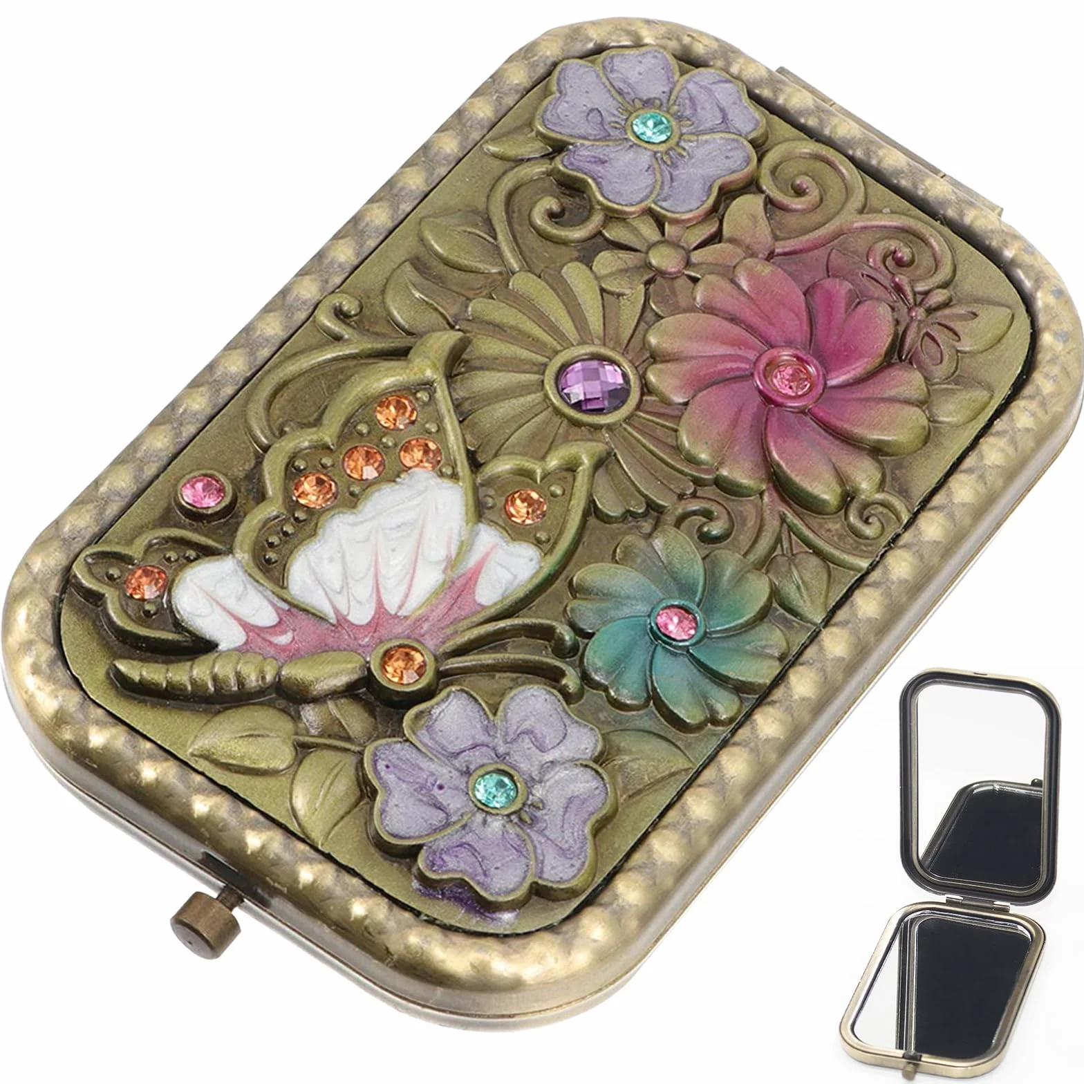 Specchio Pieghevole Vintage Oro Portatile Trucco Compatto Rettangolare da Viaggio